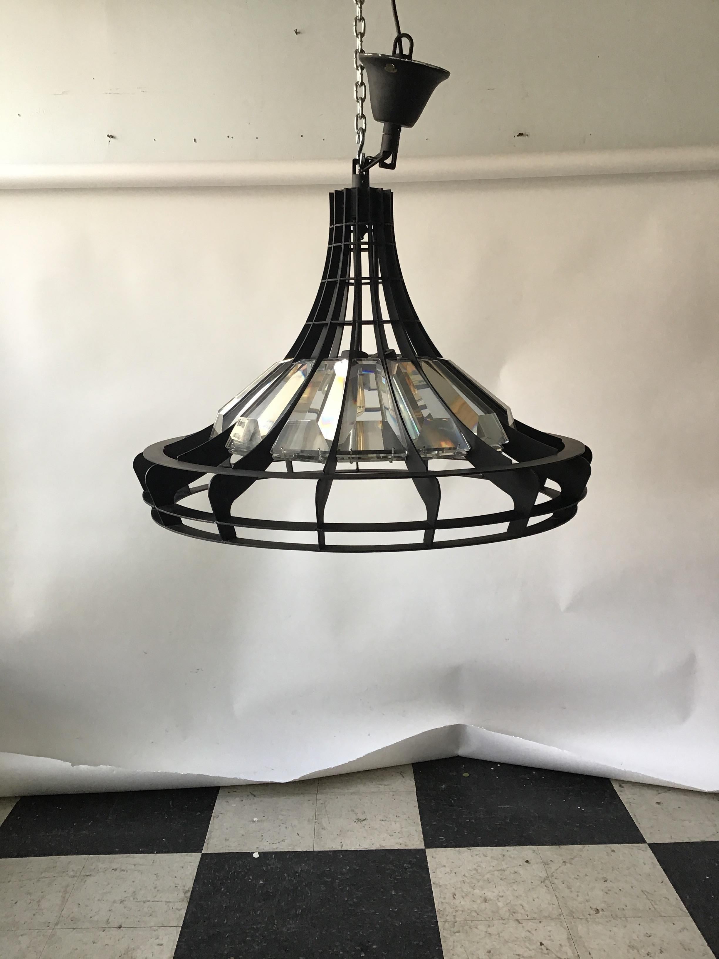 Iron Cage and Crystal Chandelier In Good Condition In Tarrytown, NY