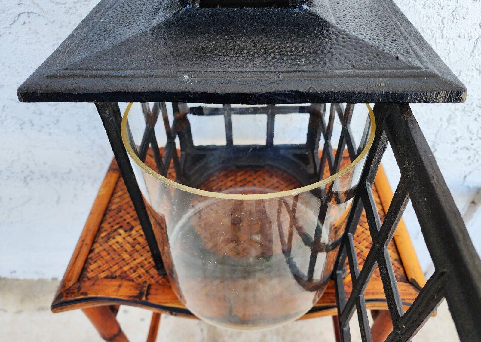 Iron Candle Lantern Mid Century Huge 30 Pounds In Good Condition For Sale In Lake Worth, FL