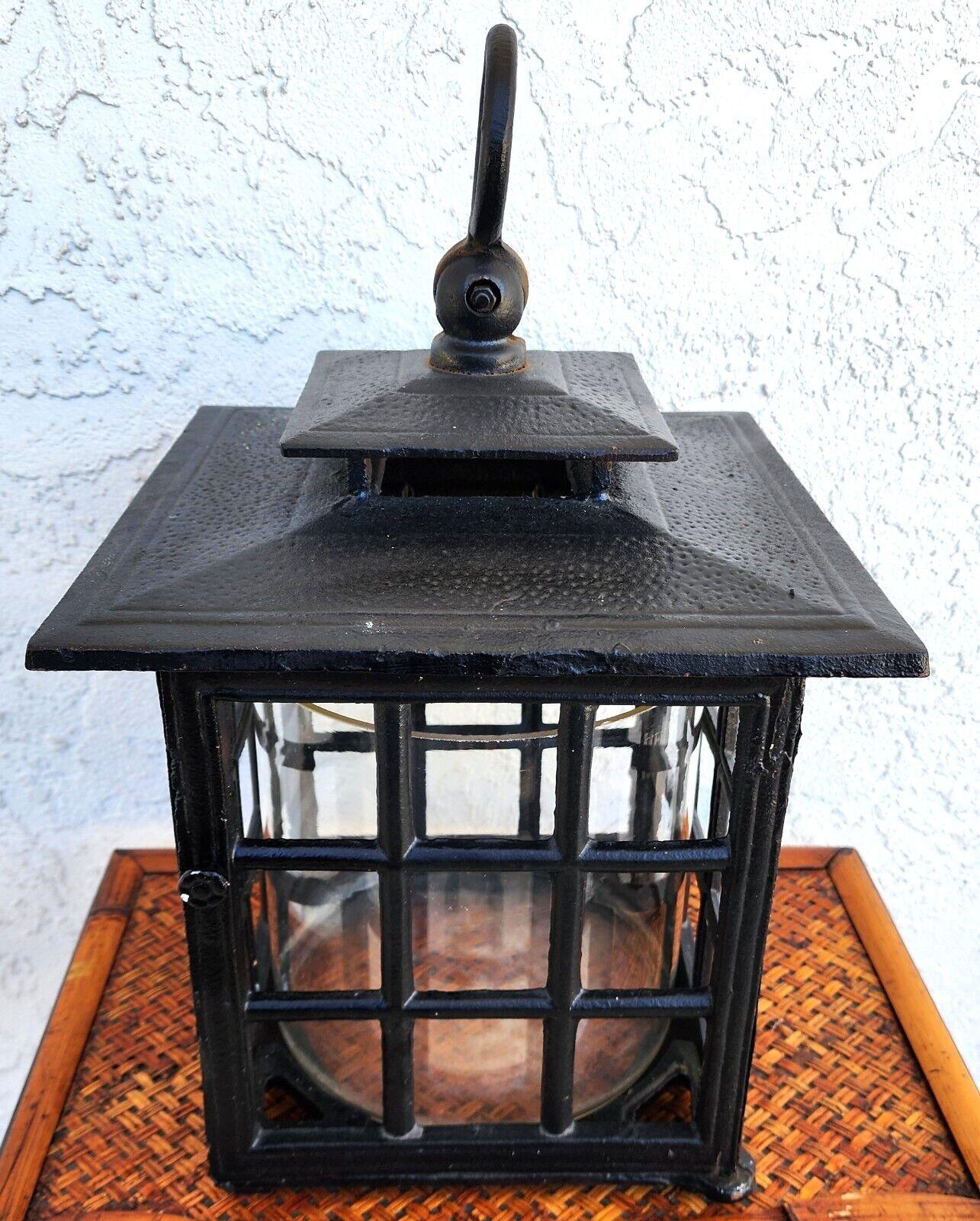 Blown Glass Iron Candle Lantern Mid Century Huge 30 Pounds For Sale