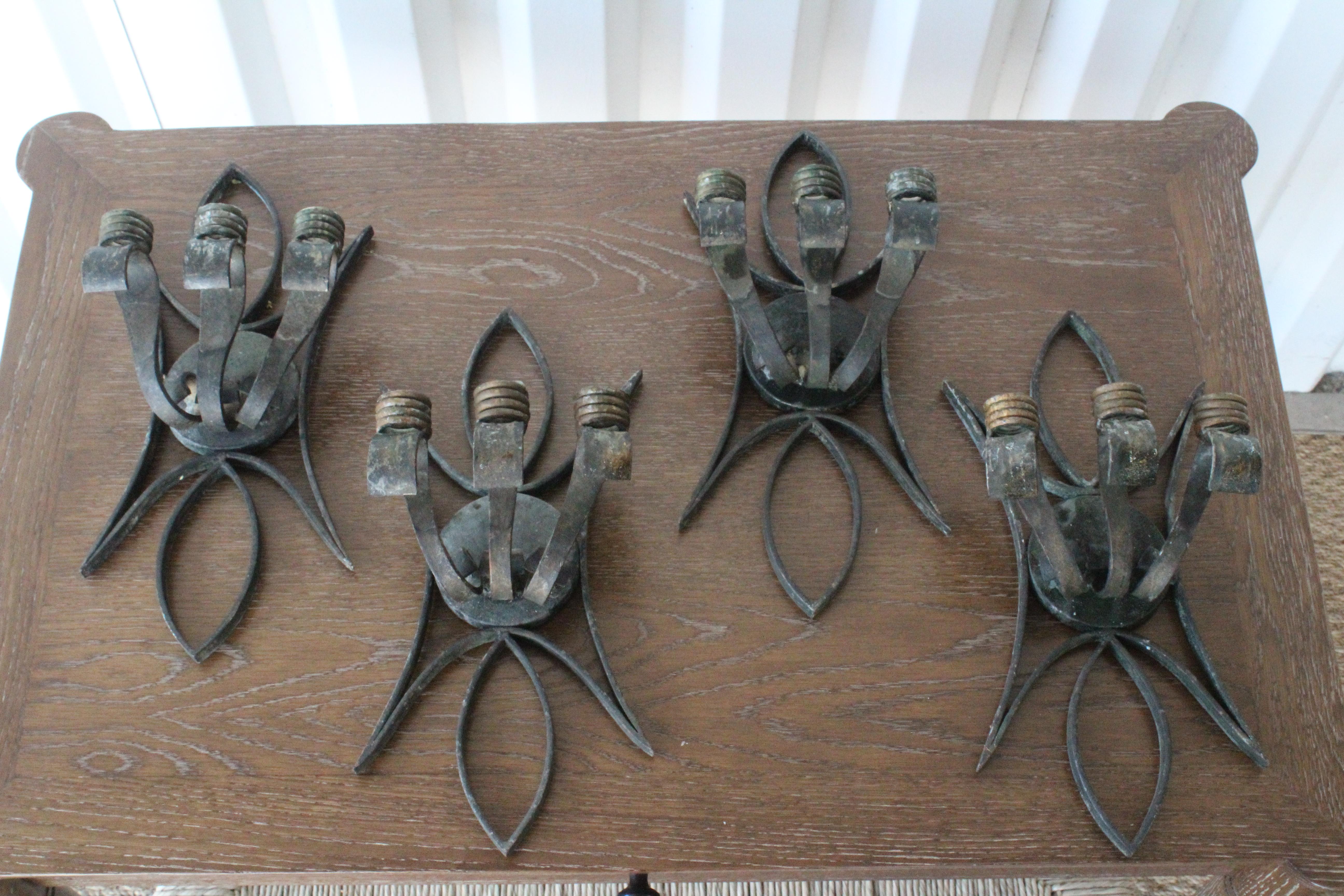 French Iron Candle Sconces, Sold as Pair, France, 1950s
