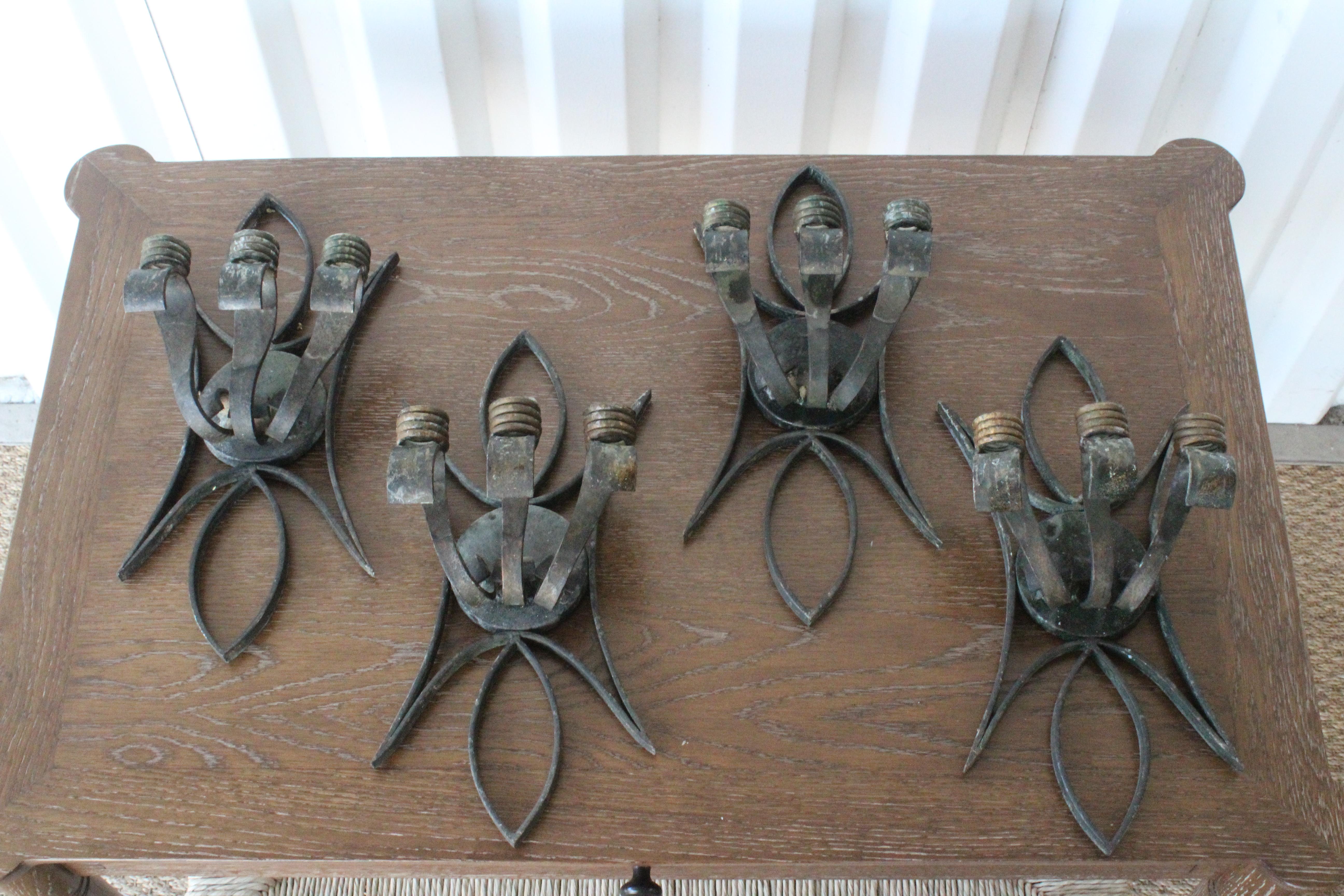 Iron Candle Sconces, Sold as Pair, France, 1950s In Excellent Condition In Los Angeles, CA