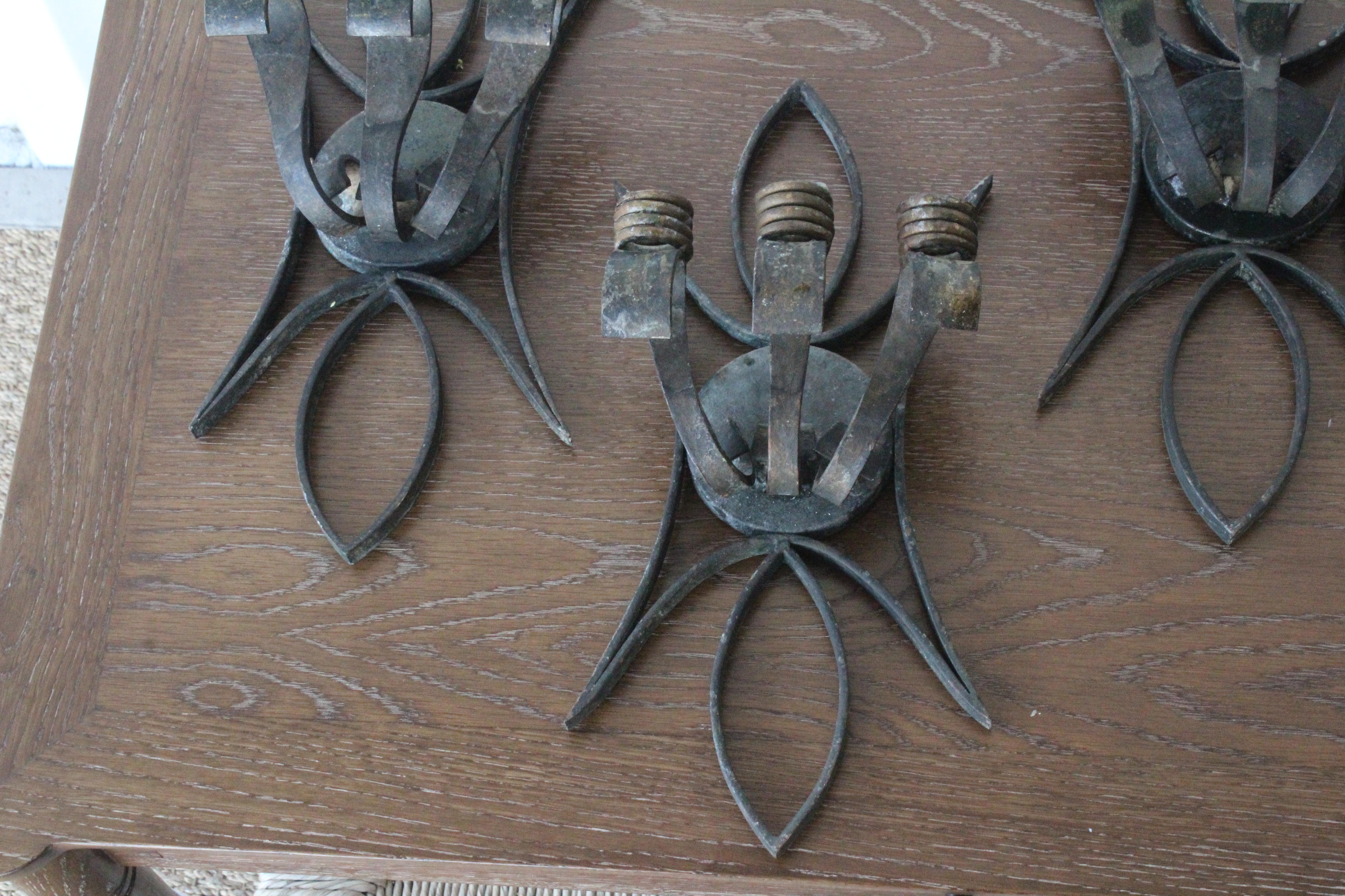 Mid-20th Century Iron Candle Sconces, Sold as Pair, France, 1950s