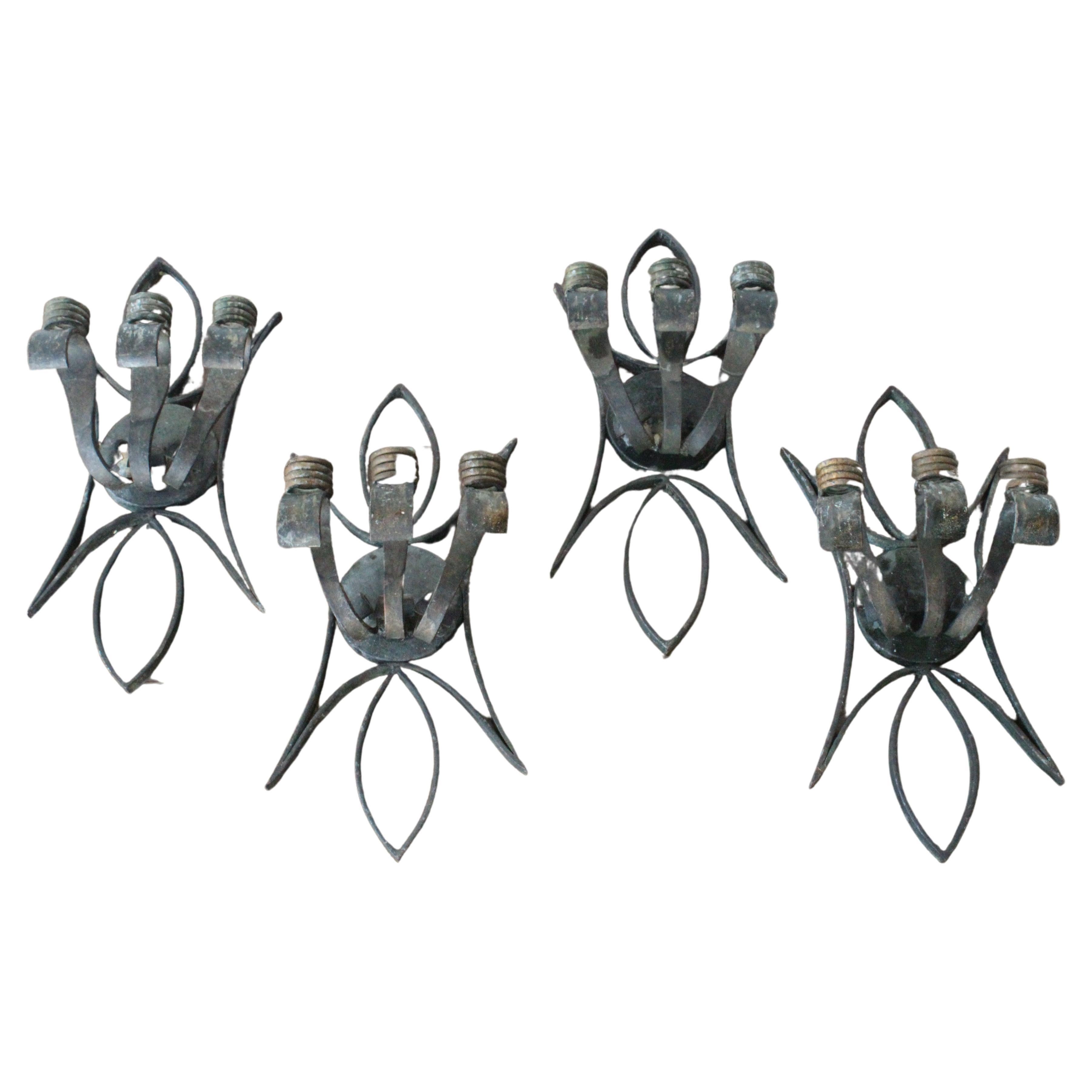 Iron Candle Sconces, Sold as Pair, France, 1950s