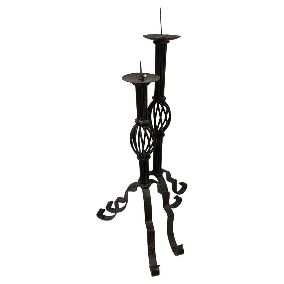 Iron Candlesticks with Twisted Element For Sale