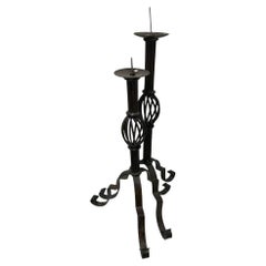 Antique Iron Candlesticks with Twisted Element
