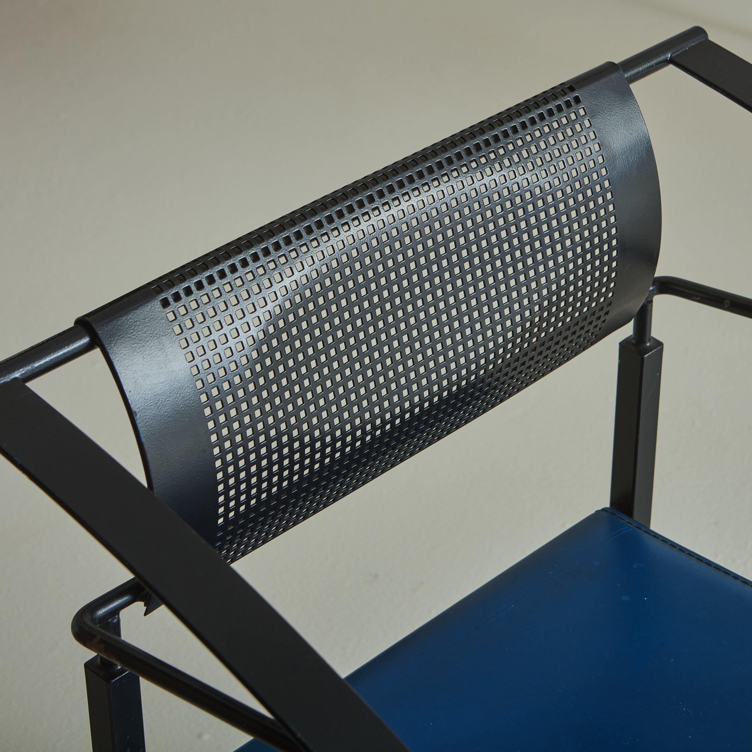 Iron ‘Carrè VI’ Chair in Blue Leather by Fly Line, Italy 1990s - 6 Available 5