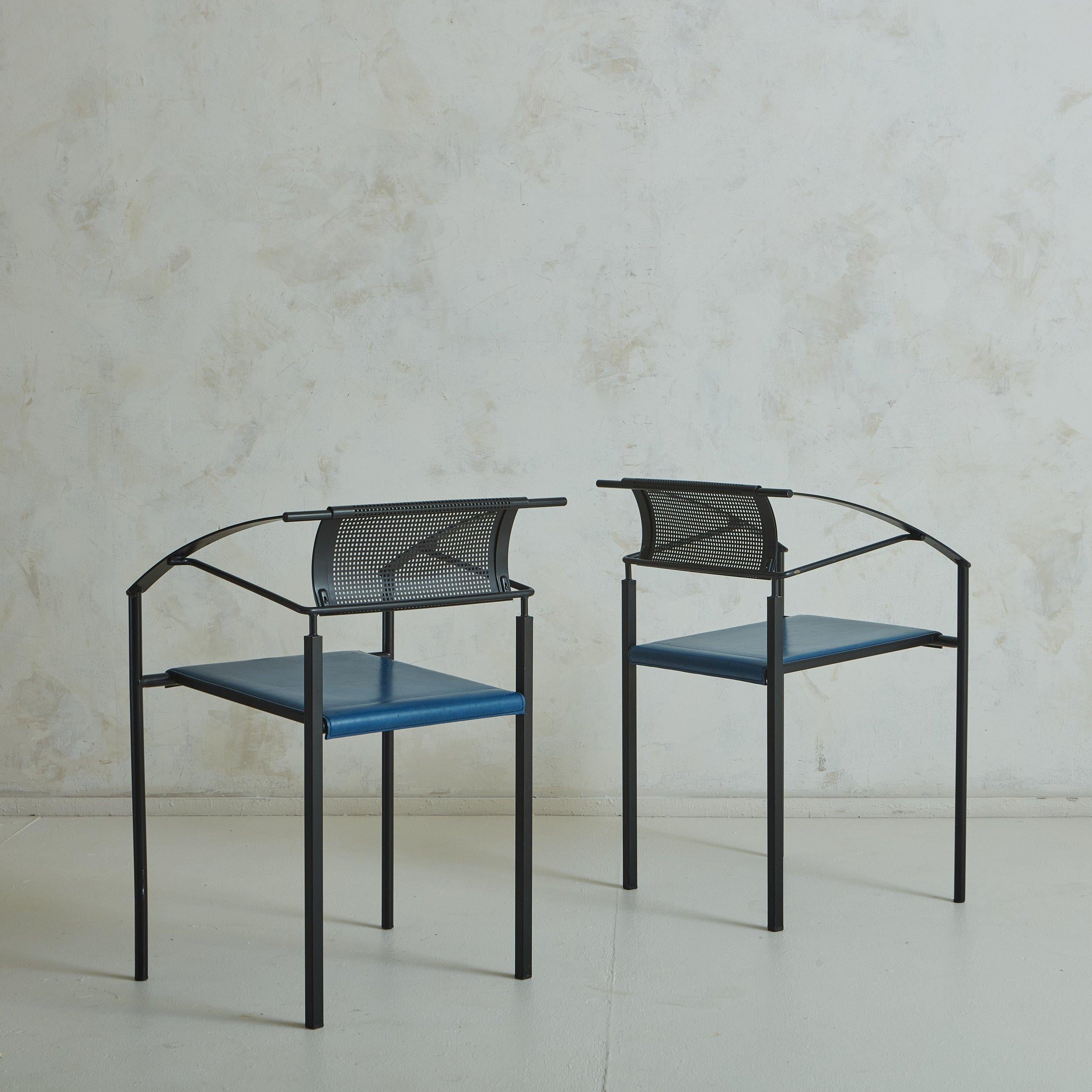 Italian Iron ‘Carrè VI’ Chair in Blue Leather by Fly Line, Italy 1990s - 6 Available