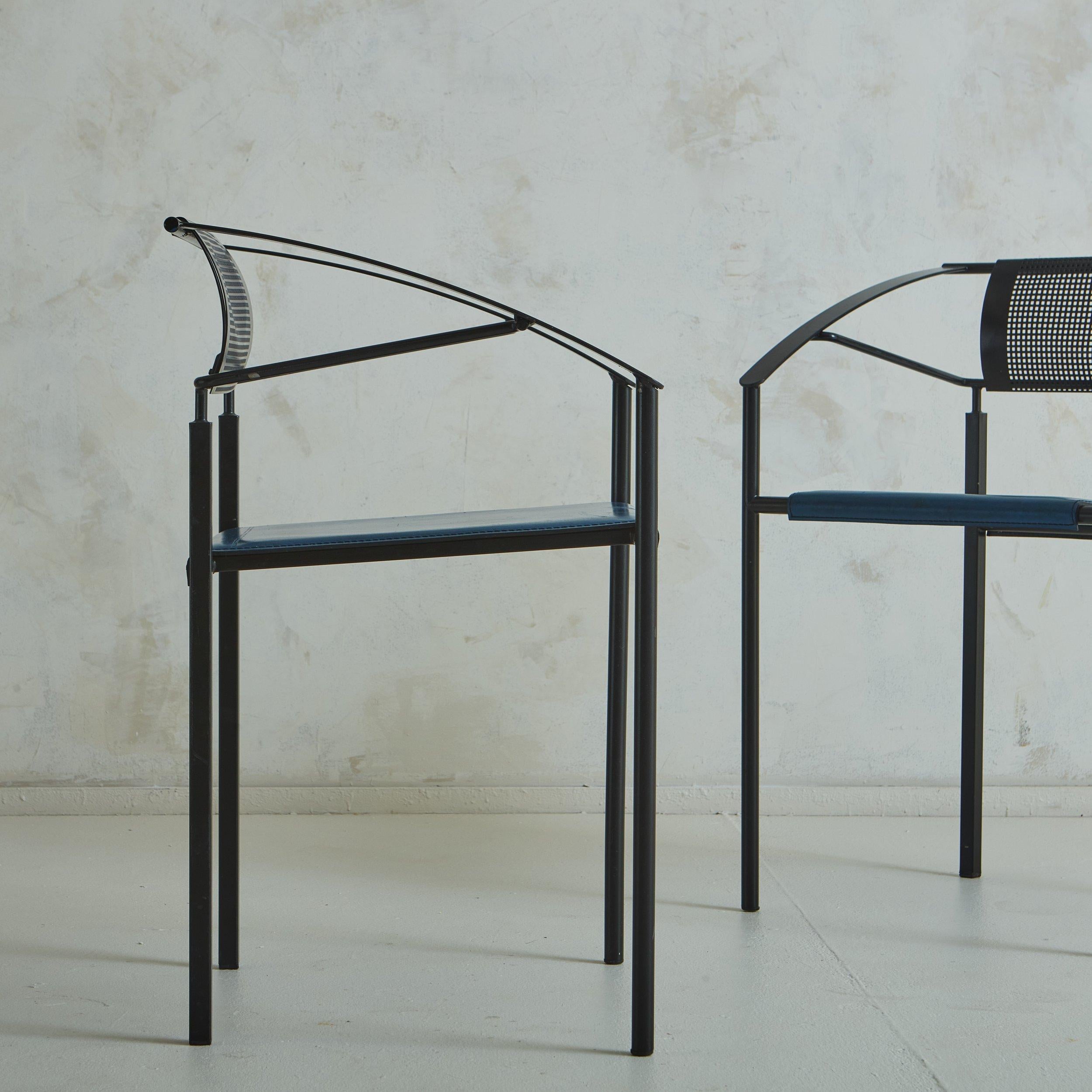 Iron ‘Carrè VI’ Chair in Blue Leather by Fly Line, Italy 1990s - 6 Available In Good Condition In Chicago, IL