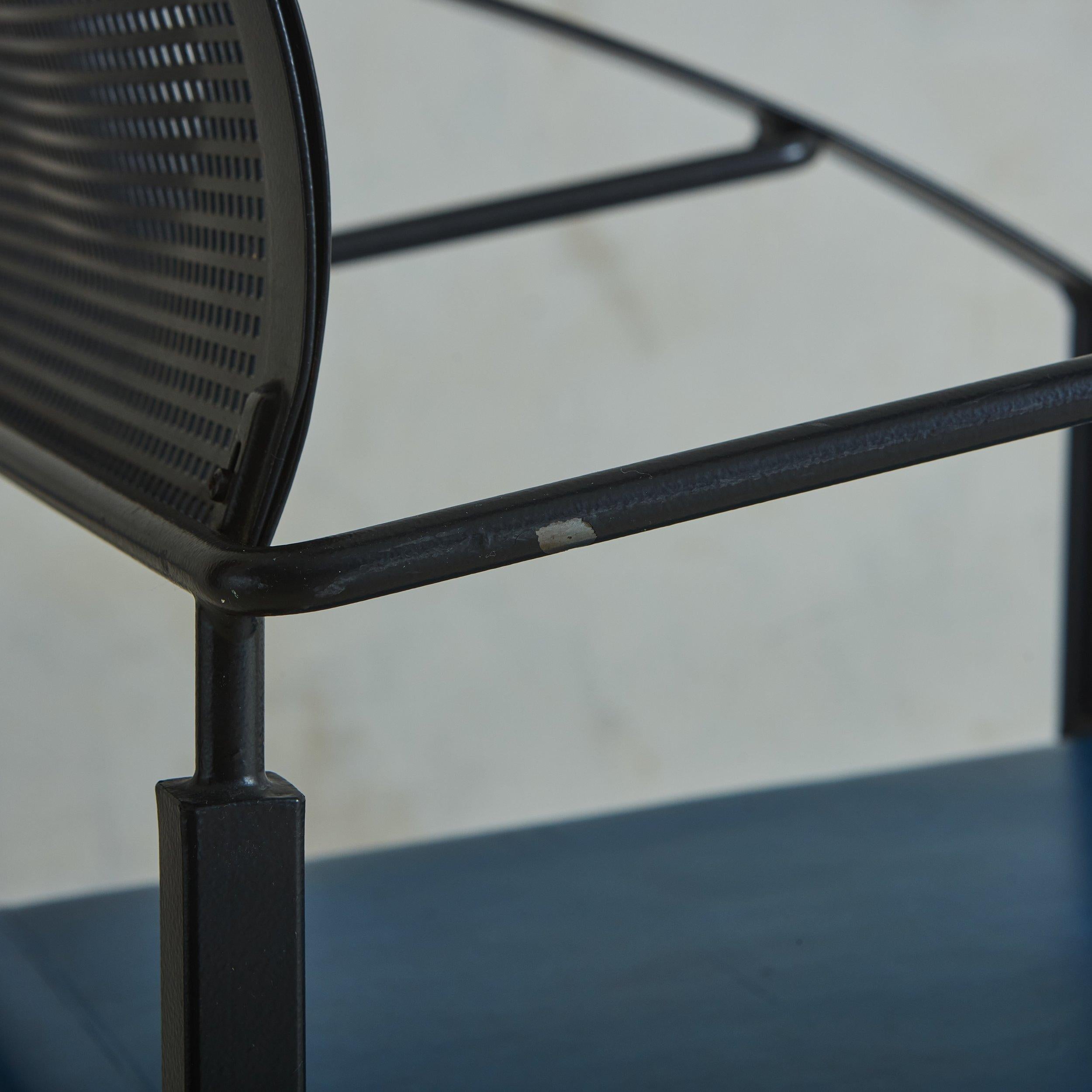 Metal Iron ‘Carrè VI’ Chair in Blue Leather by Fly Line, Italy 1990s - 6 Available