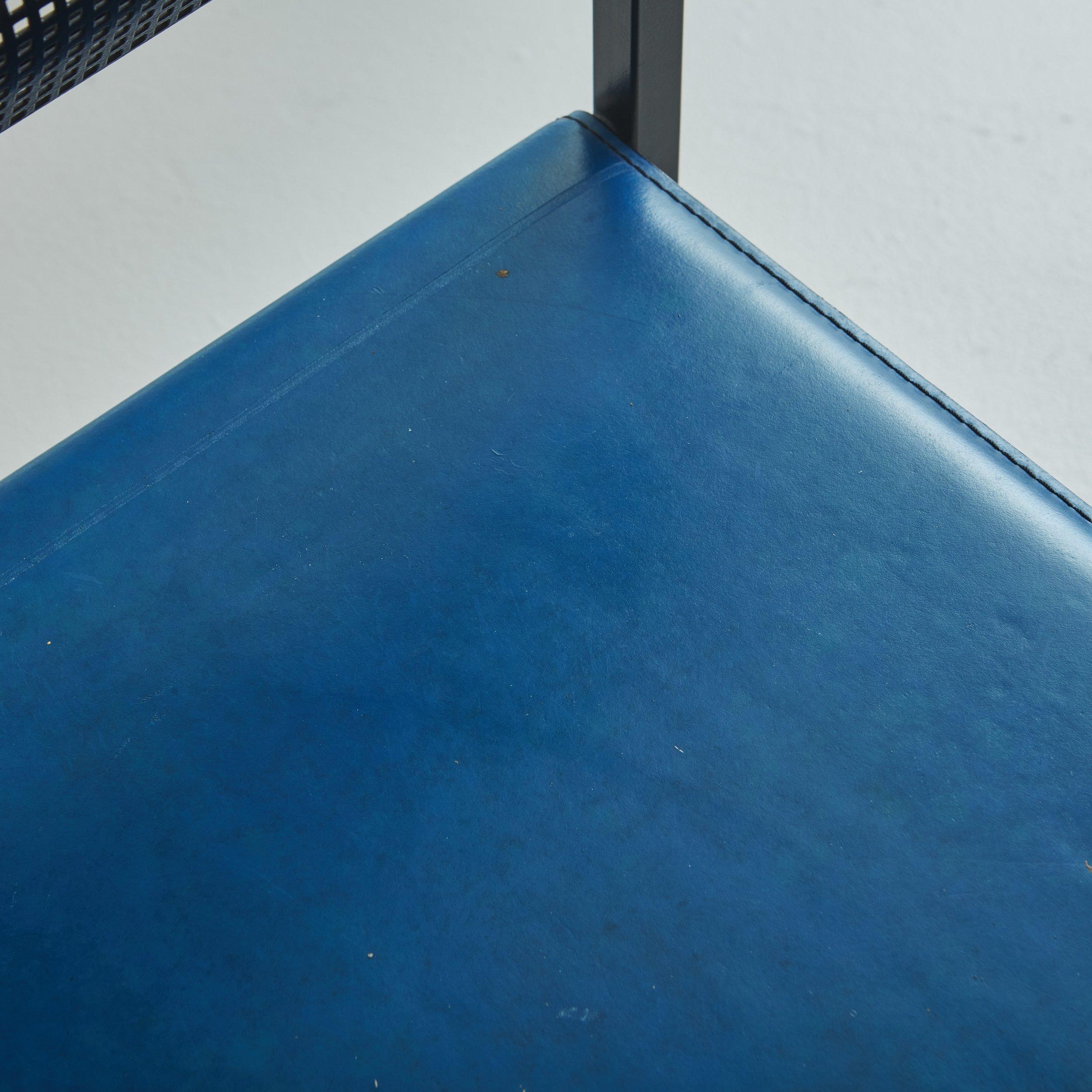 Iron ‘Carrè VI’ Chair in Blue Leather by Fly Line, Italy 1990s - 6 Available 1