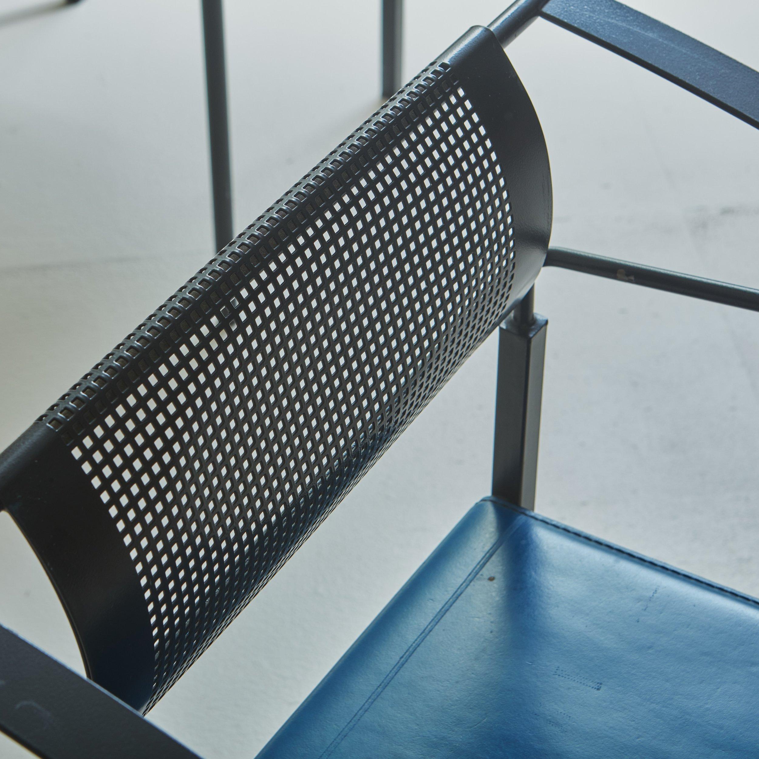 Iron ‘Carrè VI’ Chair in Blue Leather by Fly Line, Italy 1990s - 6 Available 2