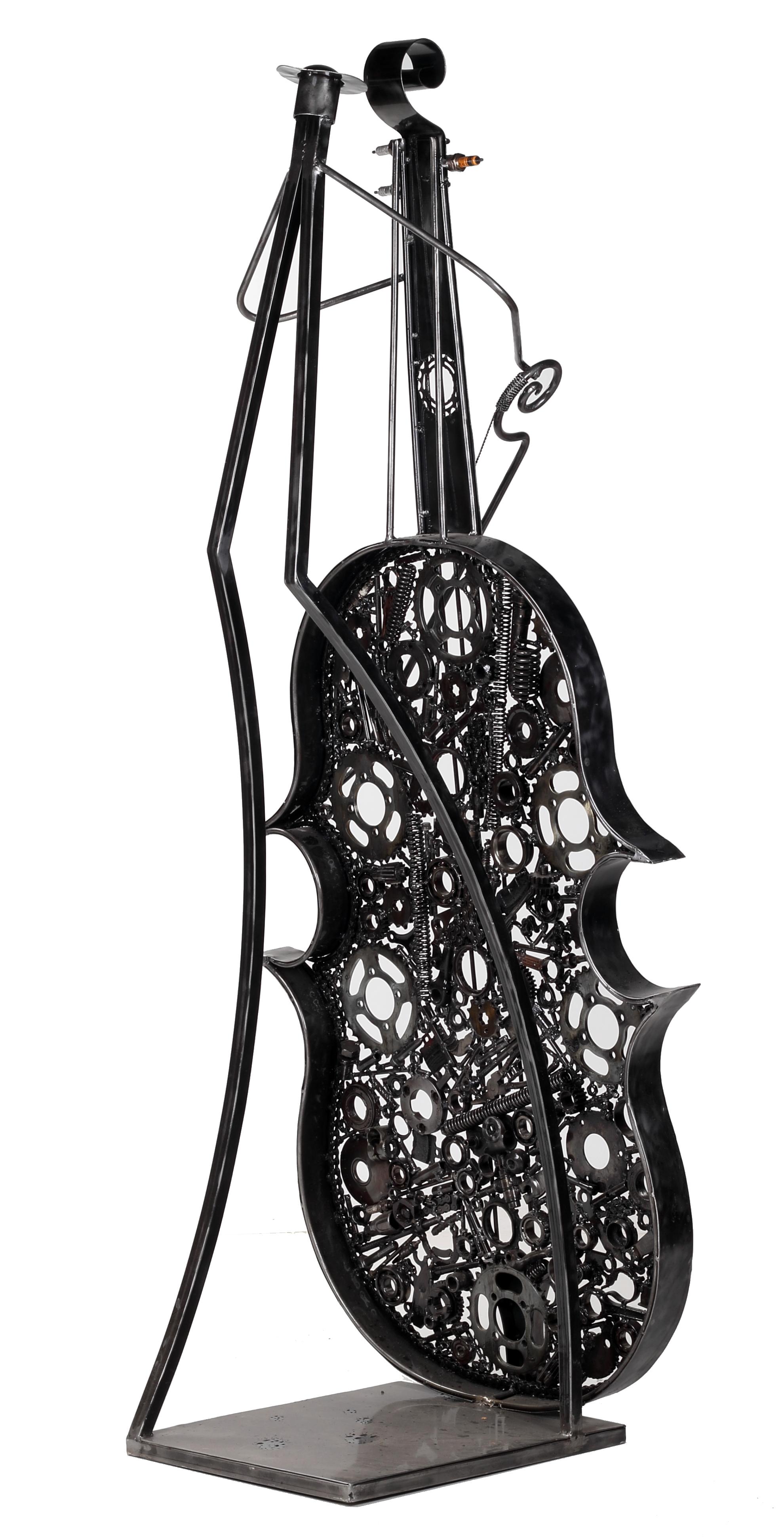 Spanish Iron Cello Sculpture Made by Hand with Recycled Motorcycle Parts