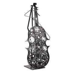 Iron Cello Sculpture Made by Hand with Recycled Motorcycle Parts
