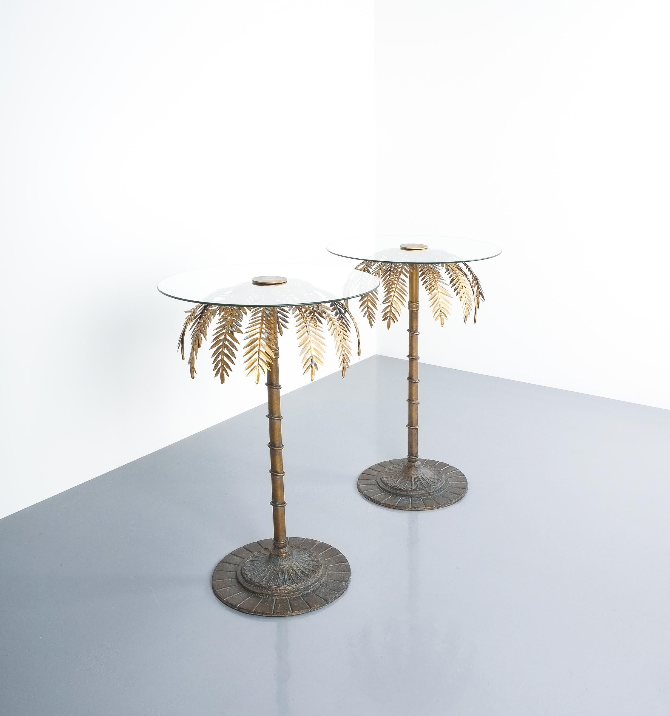 Centres de table ou tables d'appoint en fer de style Maison Charles Golden Palm Trees, vers 1955 en vente 4