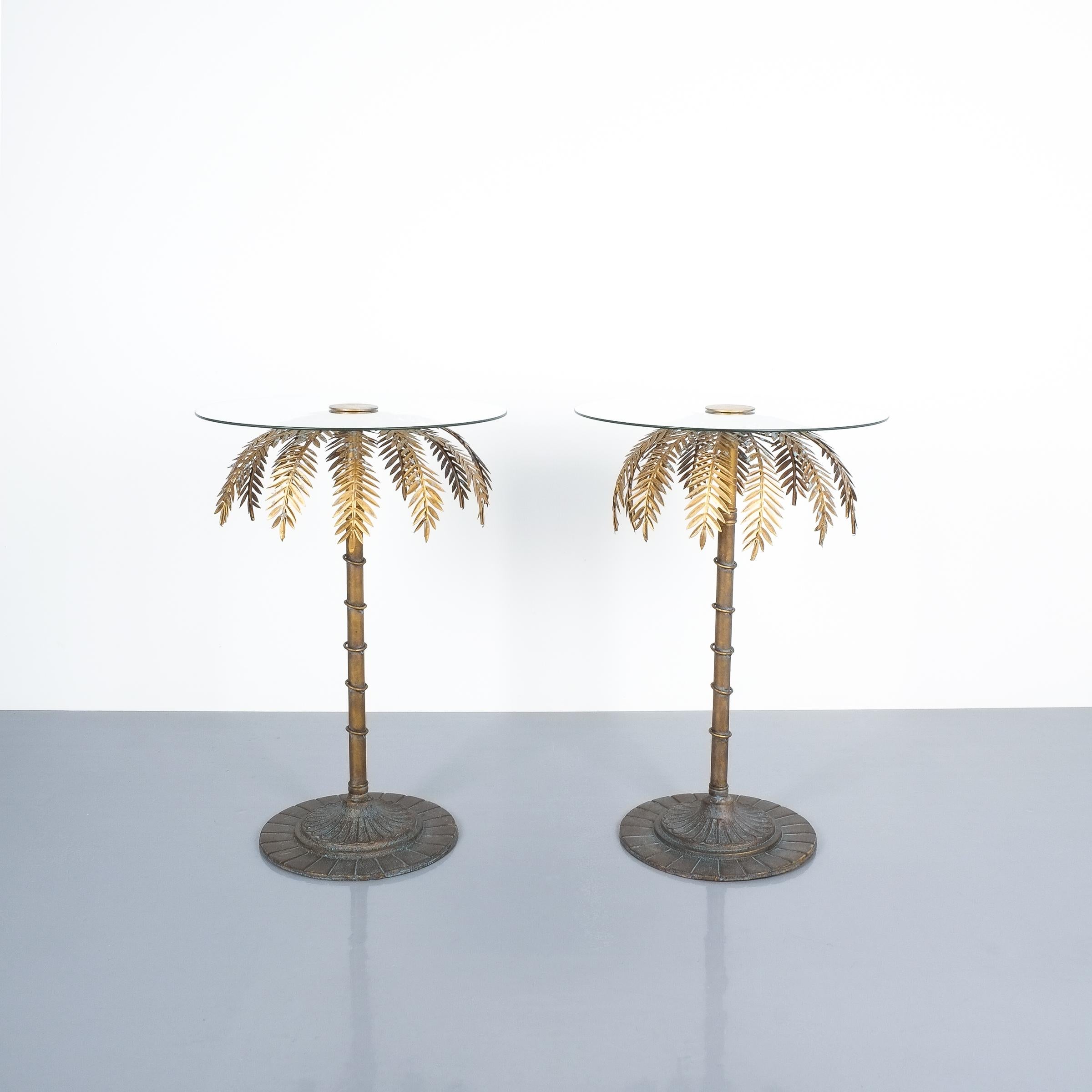 Français Centres de table ou tables d'appoint en fer de style Maison Charles Golden Palm Trees, vers 1955 en vente