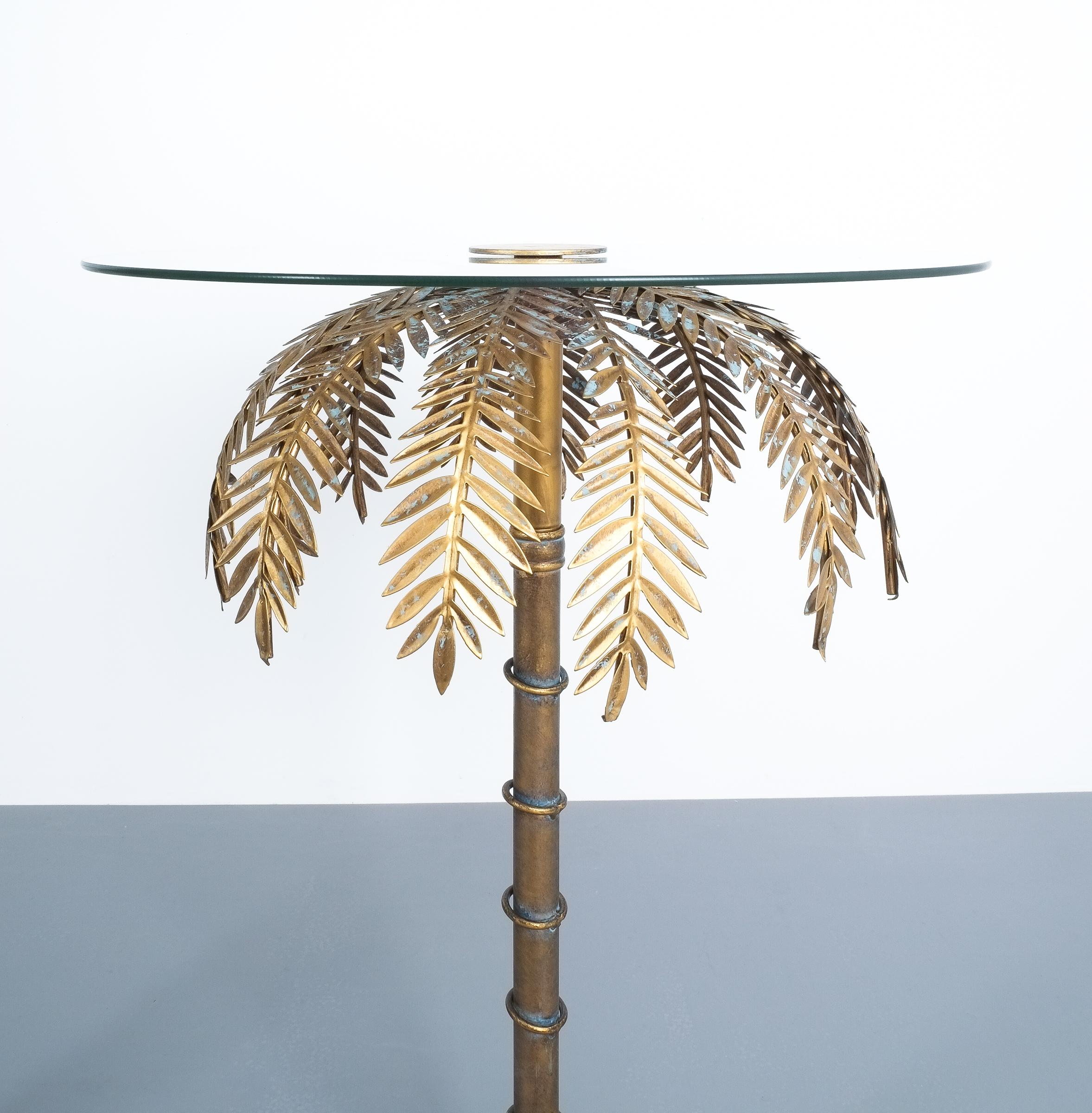 Mid-Century Modern Iron Centre or Side Tables Style Maison Charles Golden Palm Trees, circa 1955 For Sale