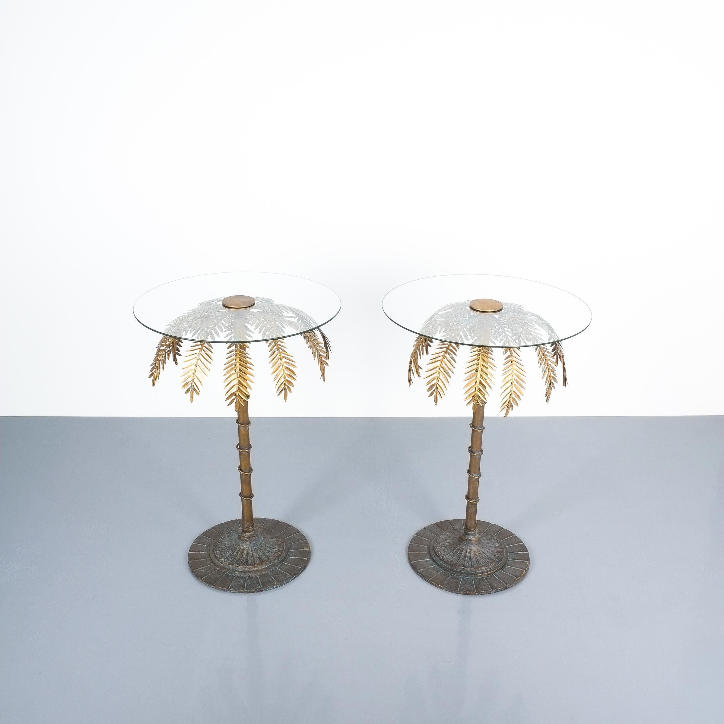 Iron Centre or Side Tables Style Maison Charles Golden Palm Trees, circa 1955 In Good Condition For Sale In Vienna, AT