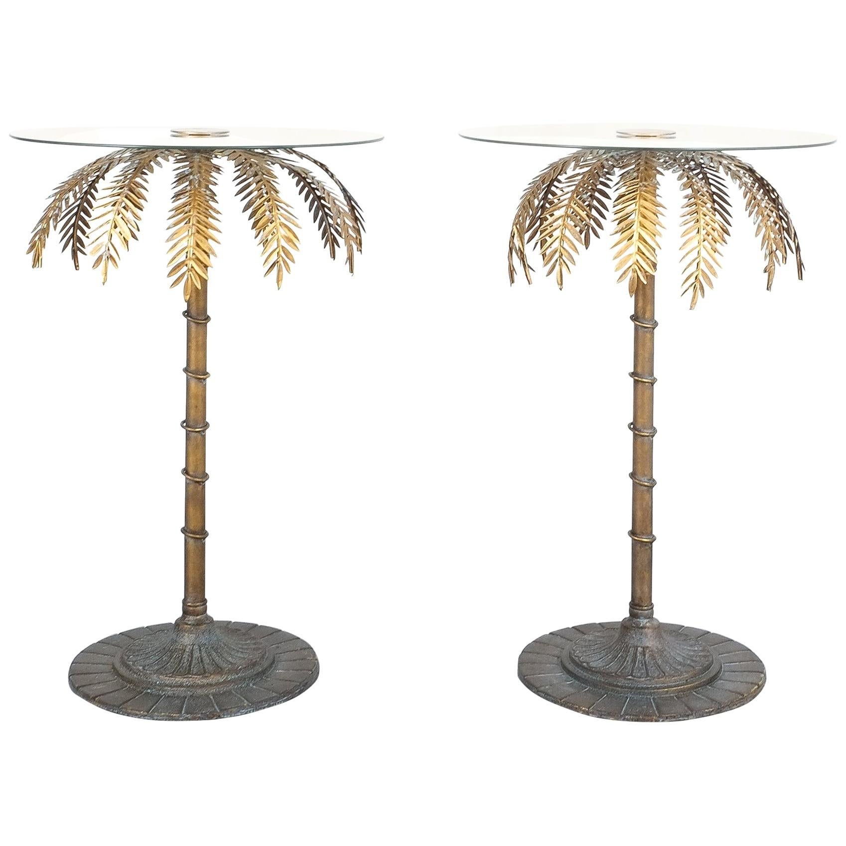 Inc Jaco of America Palm Tree Glass Top Hand Painted Nautical Outdoor Accent Side Round Table 