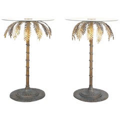 Vintage Iron Centre or Side Tables Style Maison Charles Golden Palm Trees, circa 1955