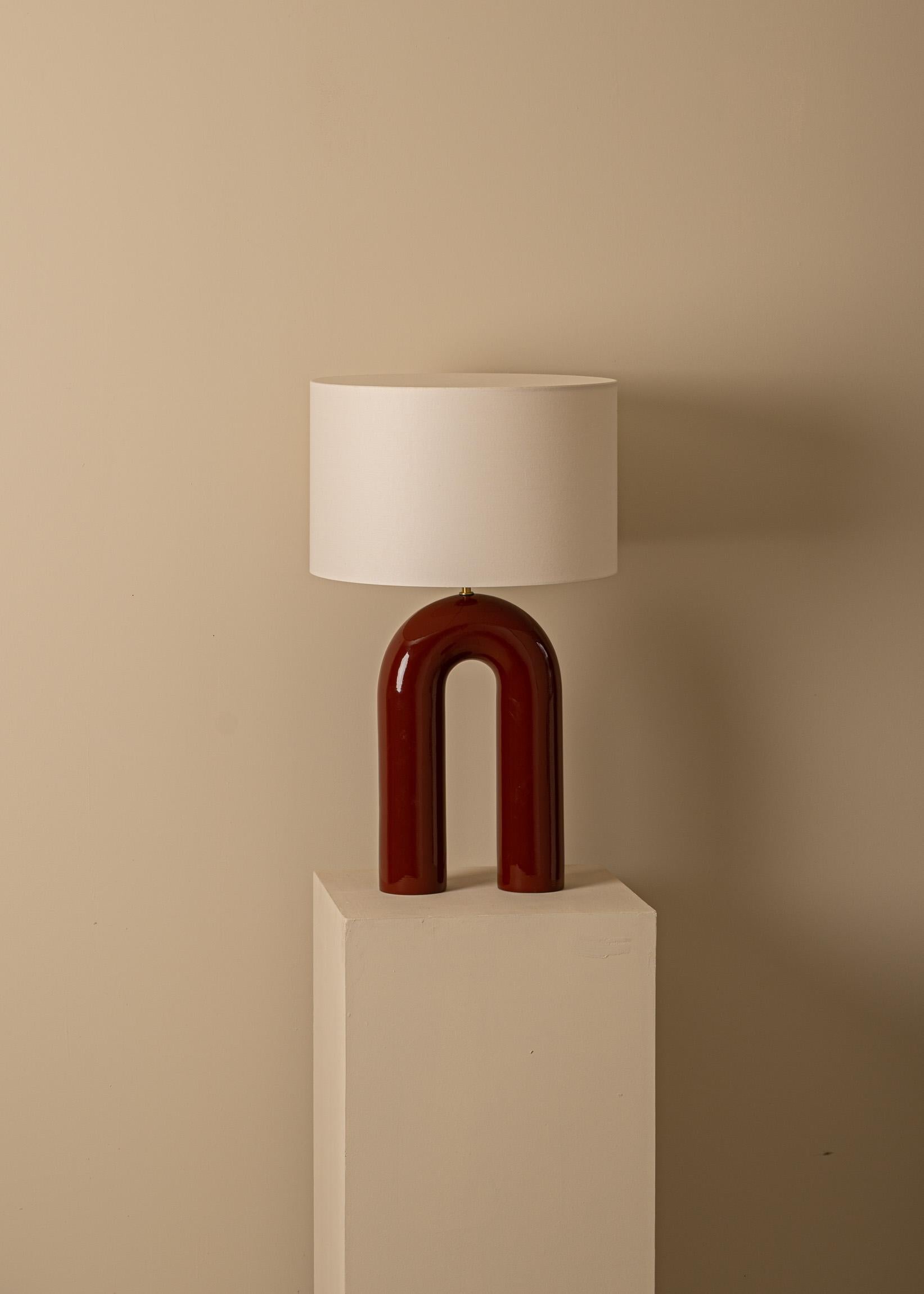 Post-Modern Iron Ceramic Arko Table Lamp with White Lampshade by Simone & Marcel For Sale