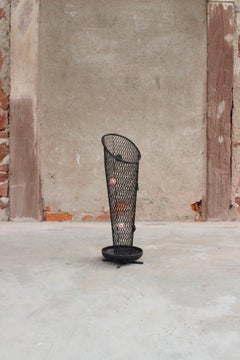 Iron & ceramic umbrella stand in the style of Mathieu Matégot, France 1950s