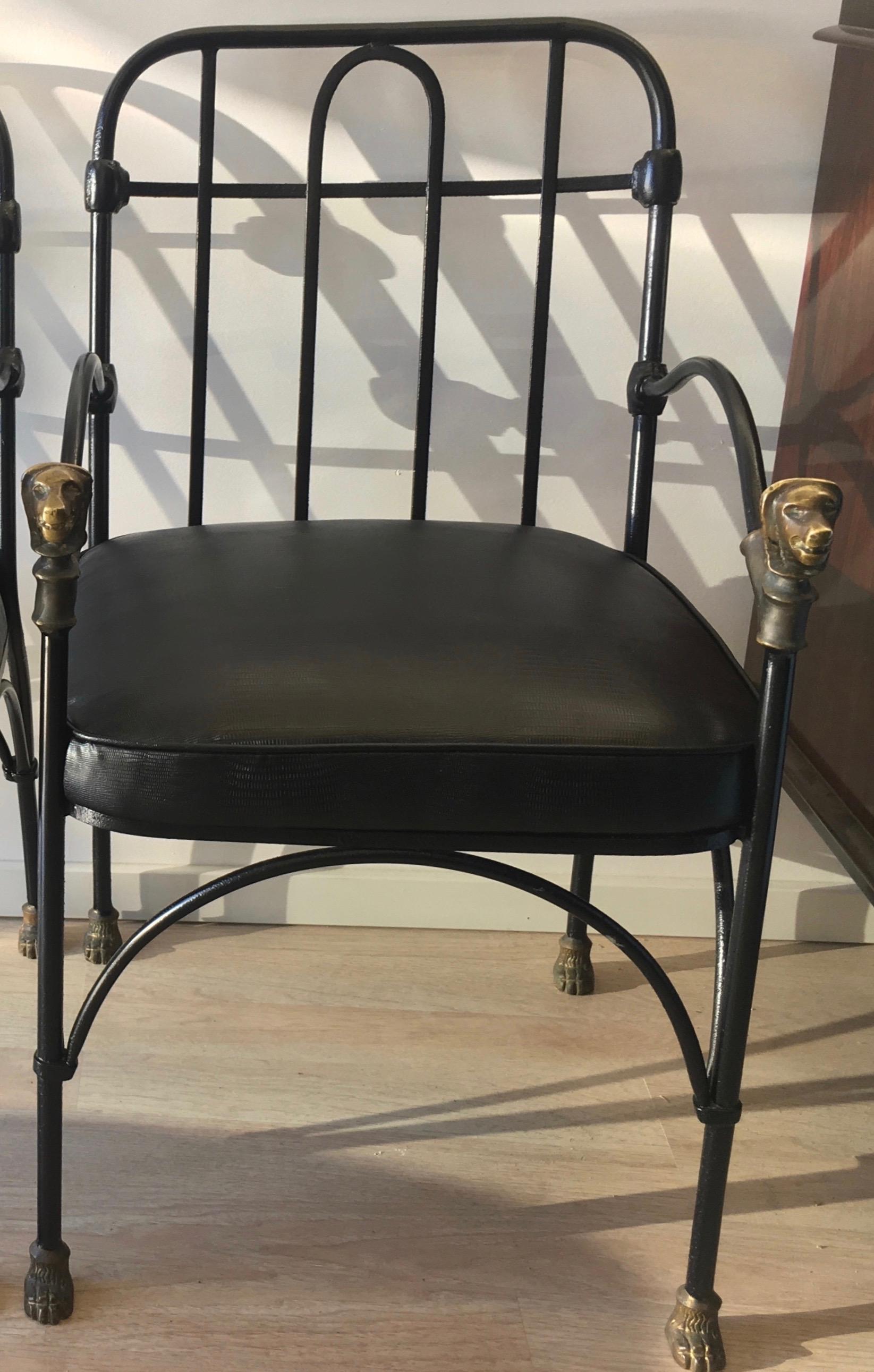 Art Deco Iron Chair with Bronze Lion Finial and Feet after Giacometti