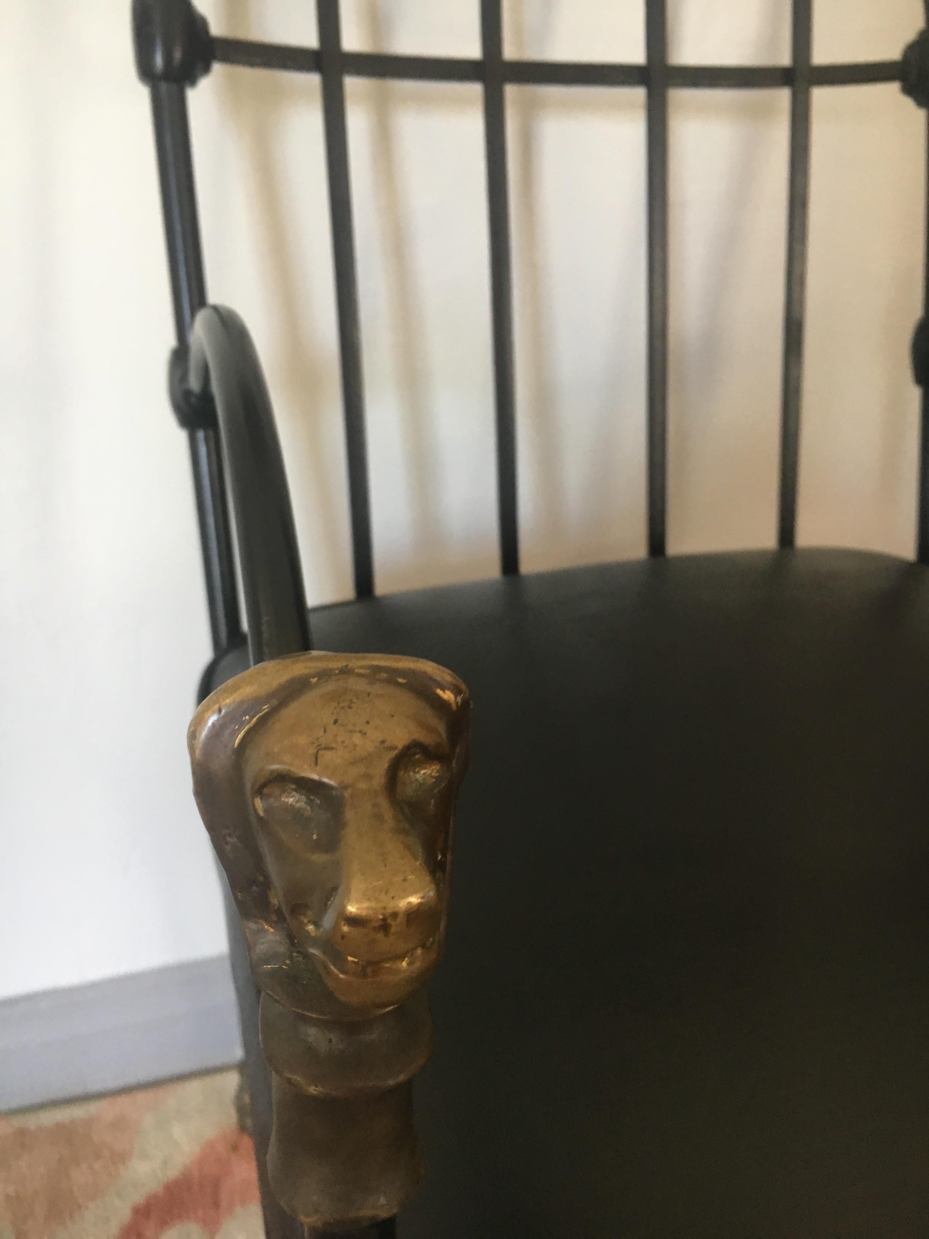 French Iron Chair with Bronze Lion Finial and Feet after Giacometti