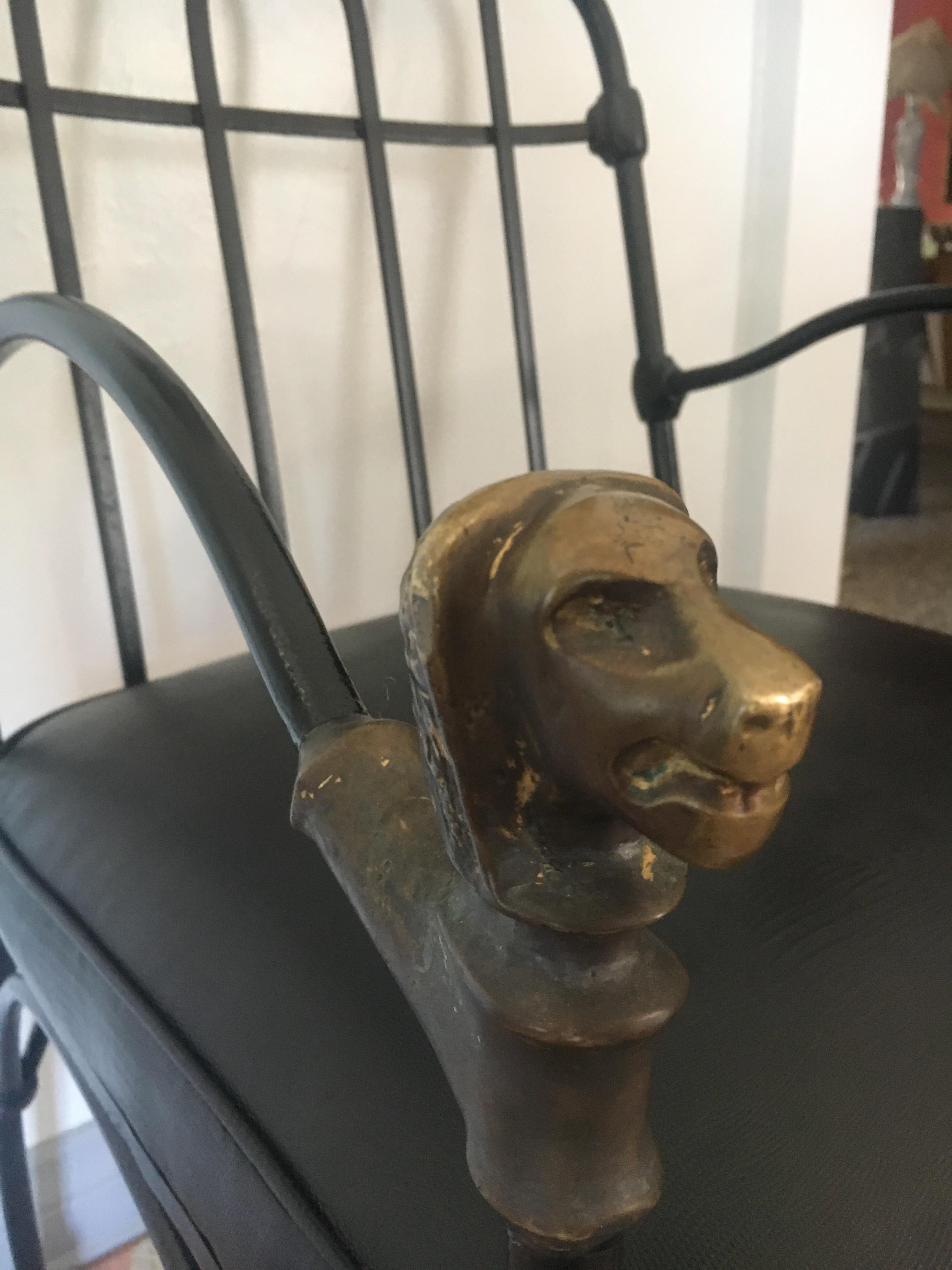 Iron Chair with Bronze Lion Finial and Feet after Giacometti In Excellent Condition In Los Angeles, CA