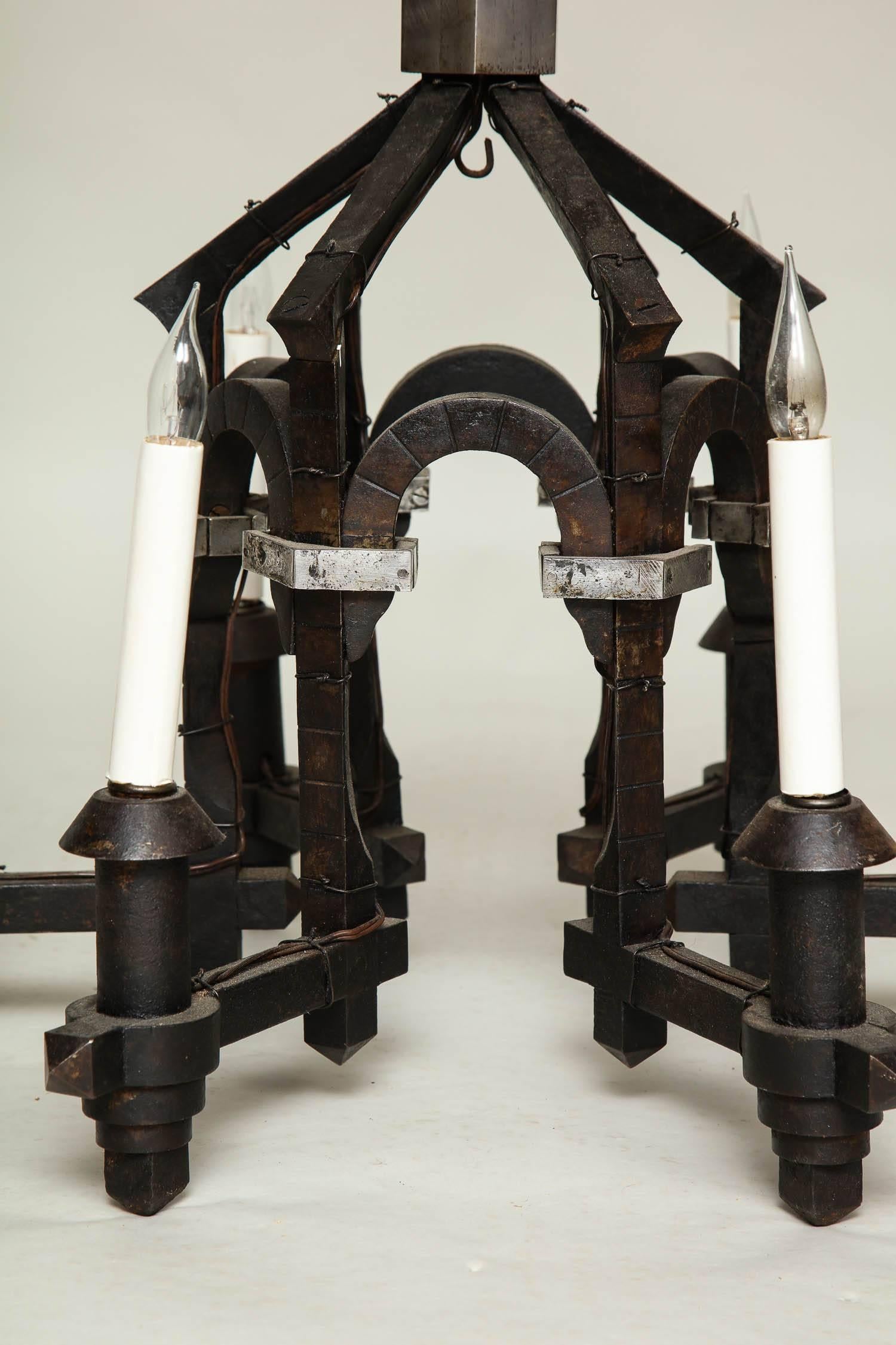 European Forged Architectural Iron Chandelier