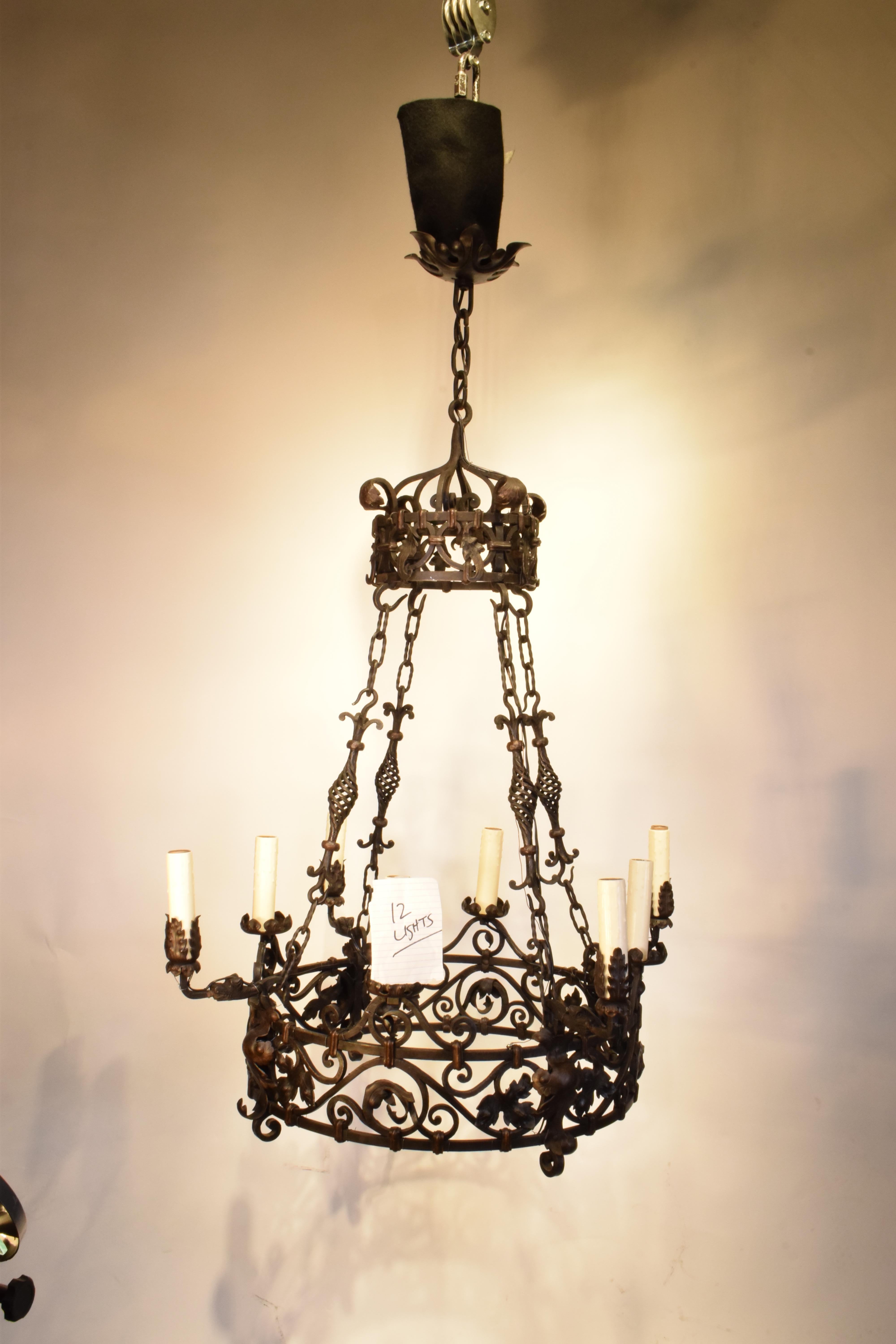 Hammered Iron Chandelier For Sale