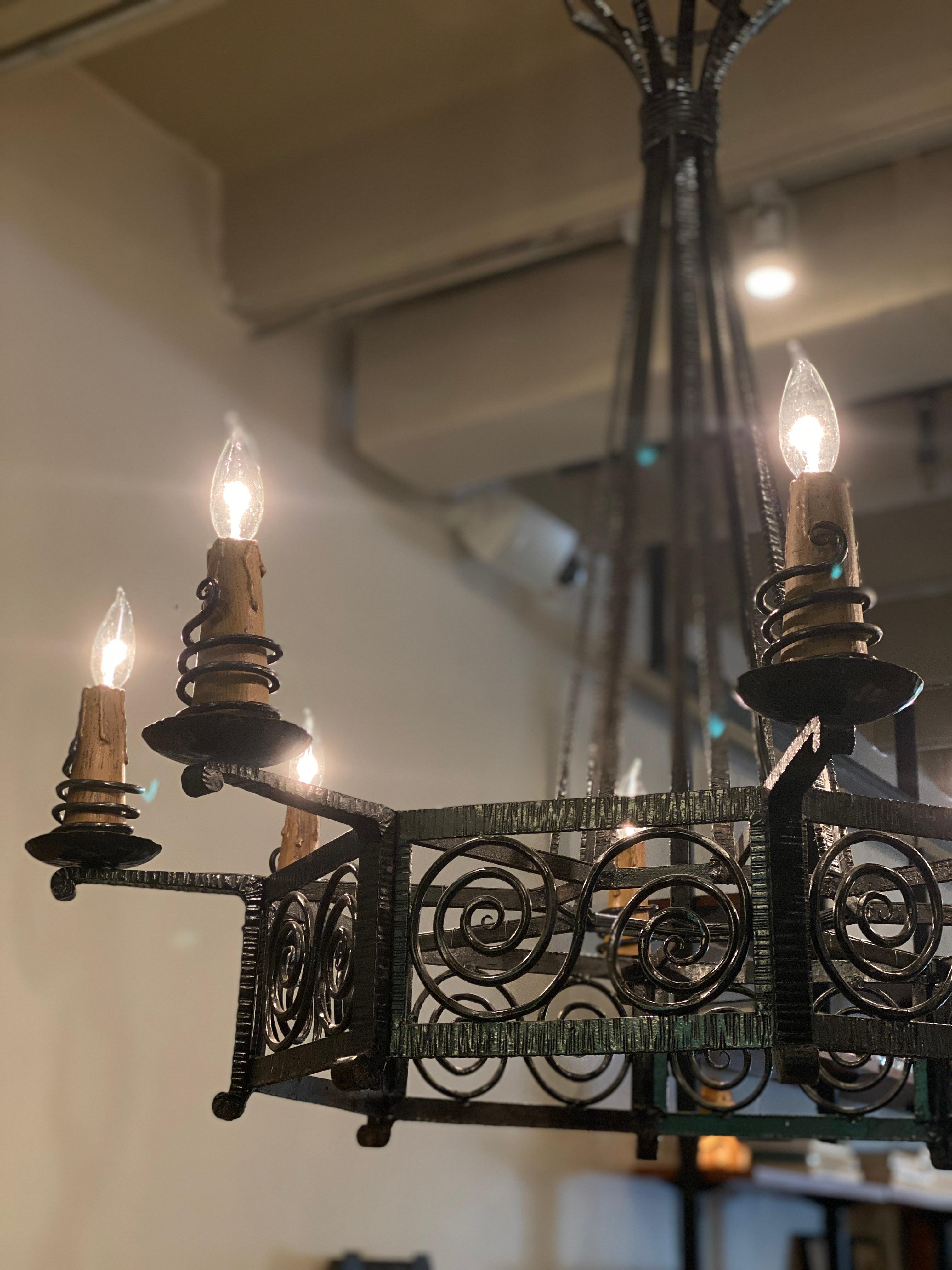 Iron Chandelier, France, 1930s In Good Condition In Austin, TX