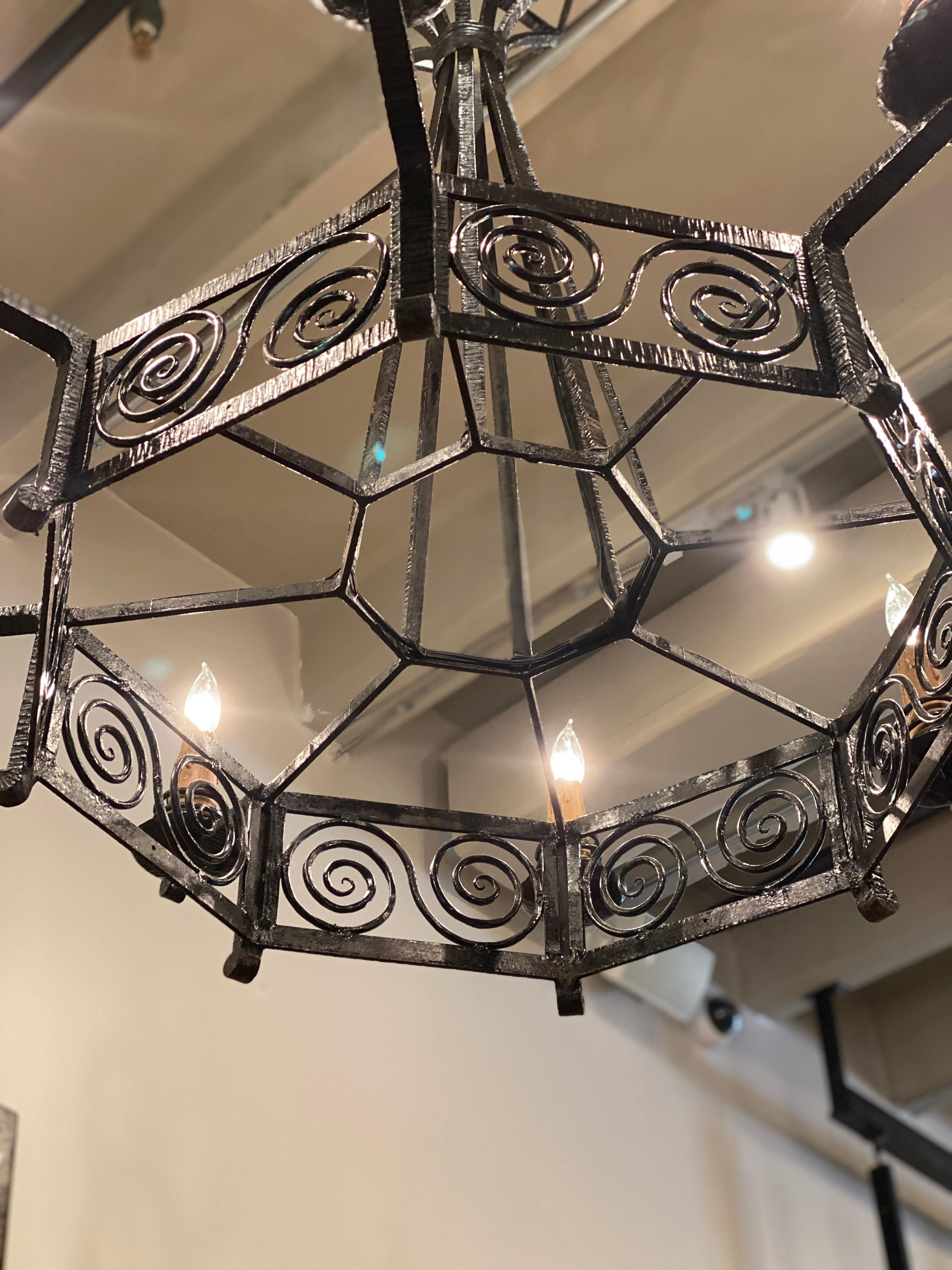 Mid-20th Century Iron Chandelier, France, 1930s