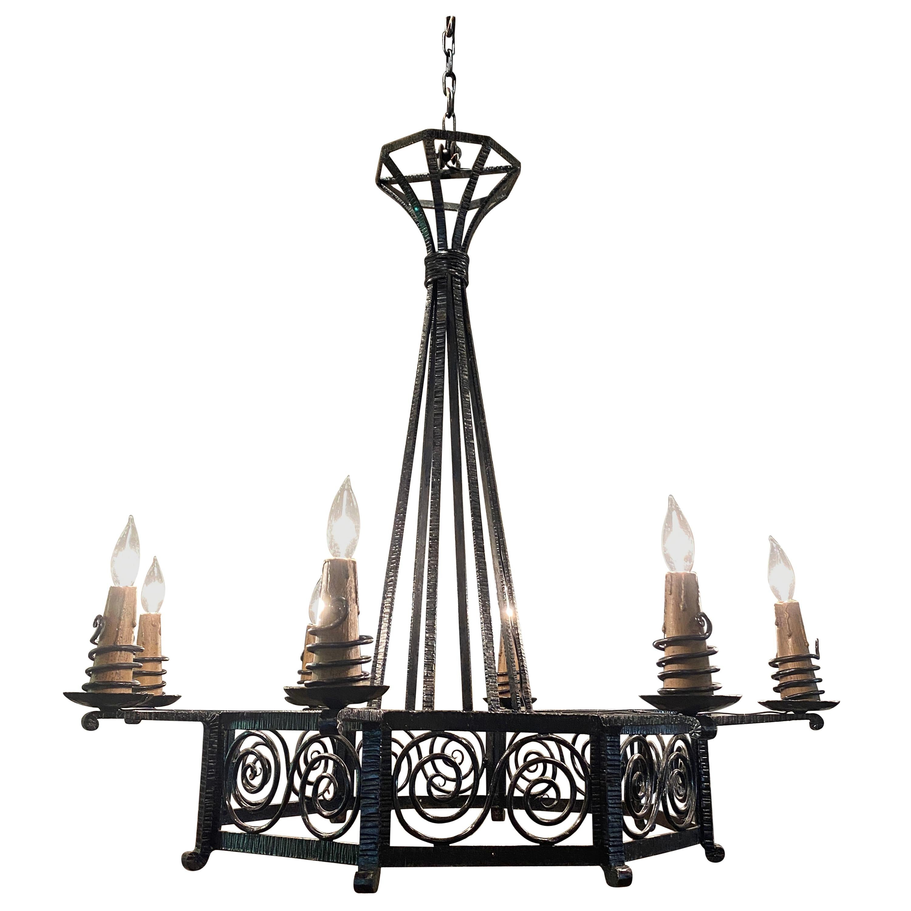 Iron Chandelier, France, 1930s