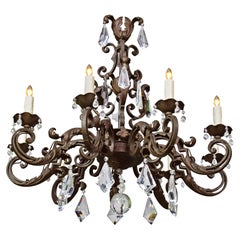 Iron Chandelier with Crystal Pendalogues