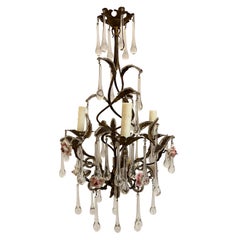 Antique Iron Chandelier with Pink Roses