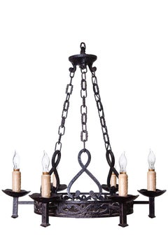 Vintage Iron Chandelier with Wax Candleholders