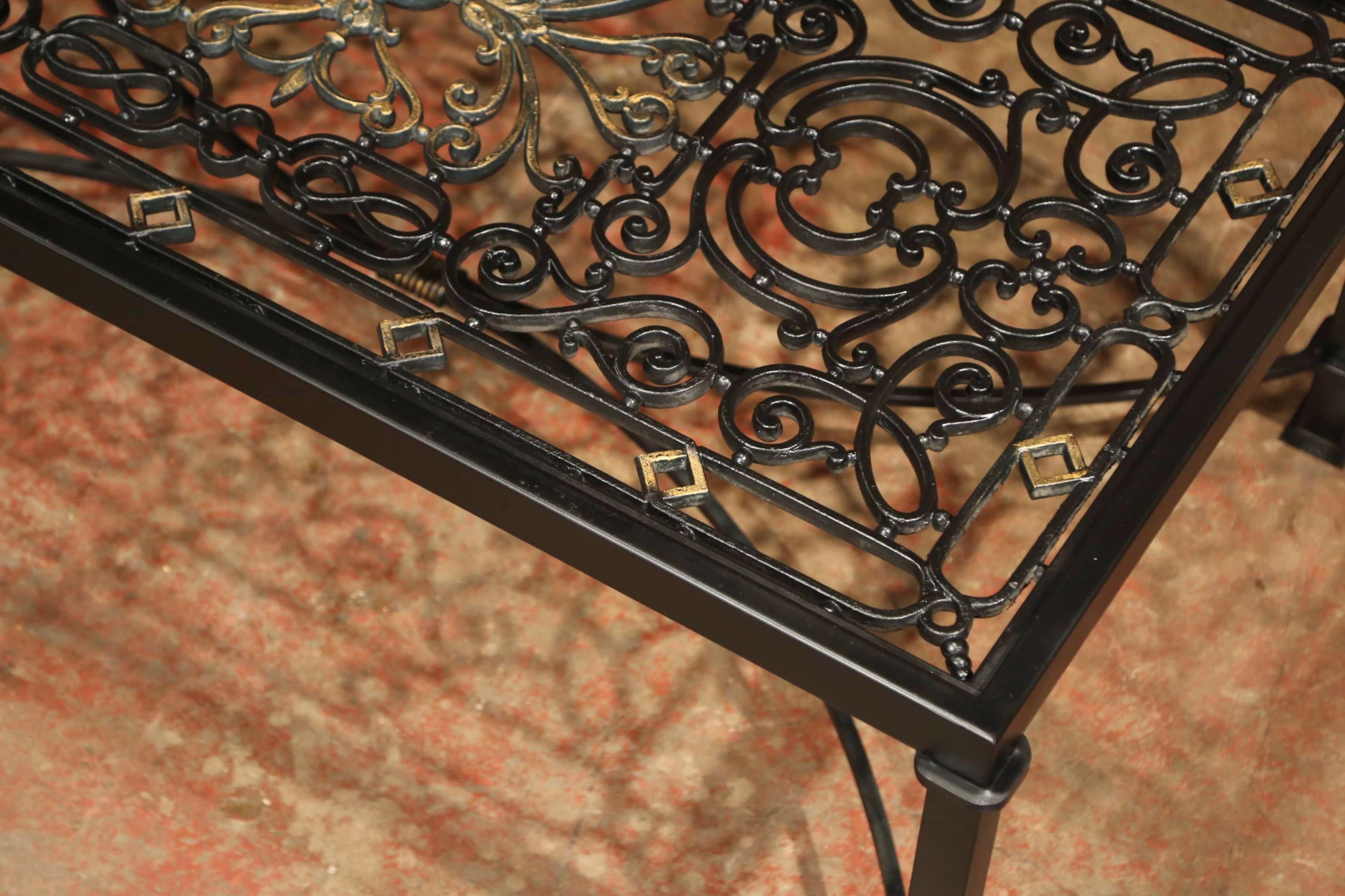 Glass Top Painted Iron Coffee Table Made with 19th Century French Gate Balcony 5