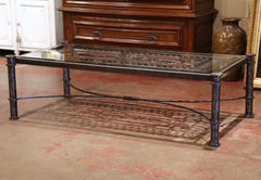 Iron Coffee Table Made with 19th Century French Gate Balcony with Glass Top
