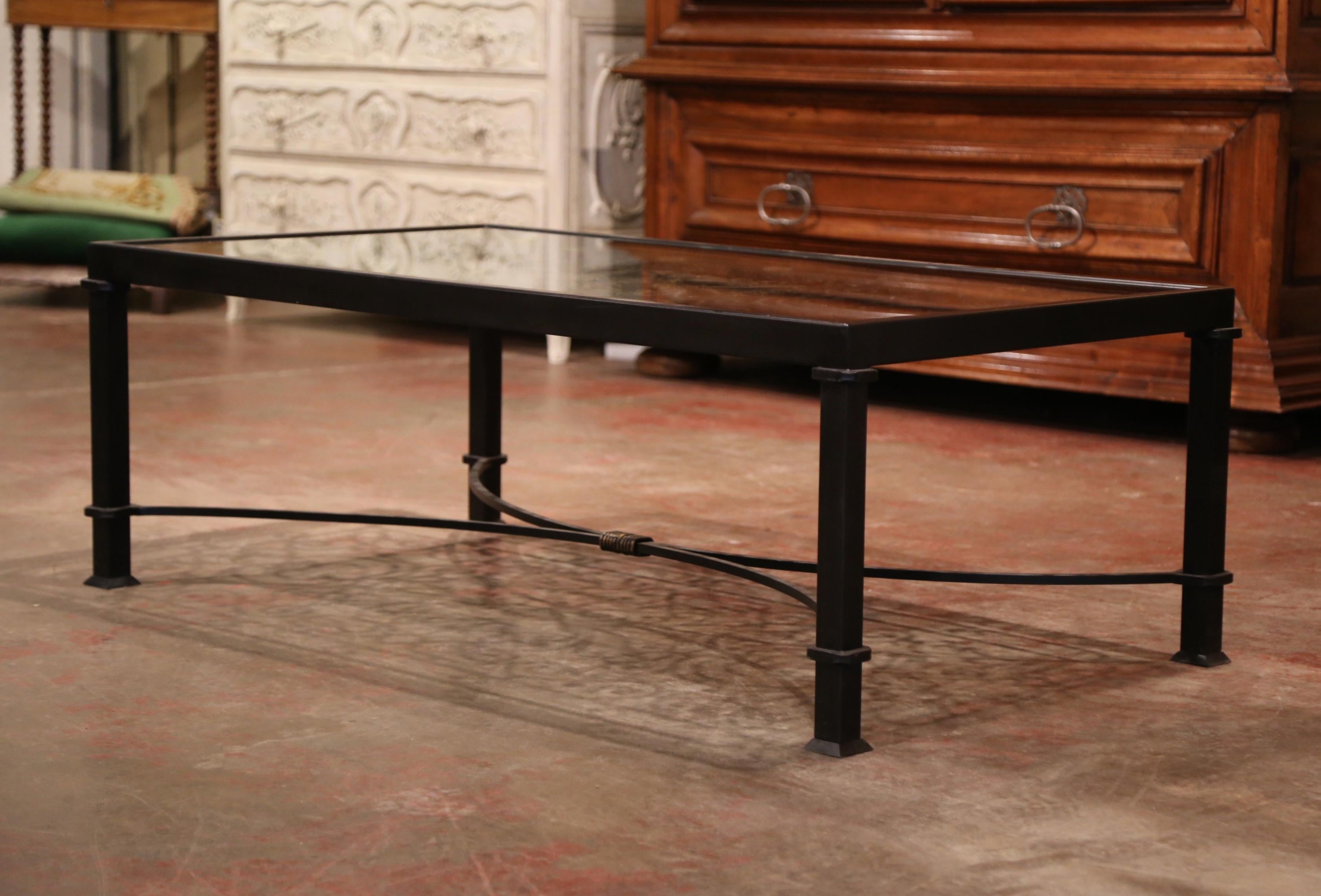 Glass Top Painted Iron Coffee Table Made with 19th Century French Gate Balcony 2