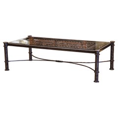 Antique Iron Coffee Table Made with 19th Century French Gate Balcony with Glass Top