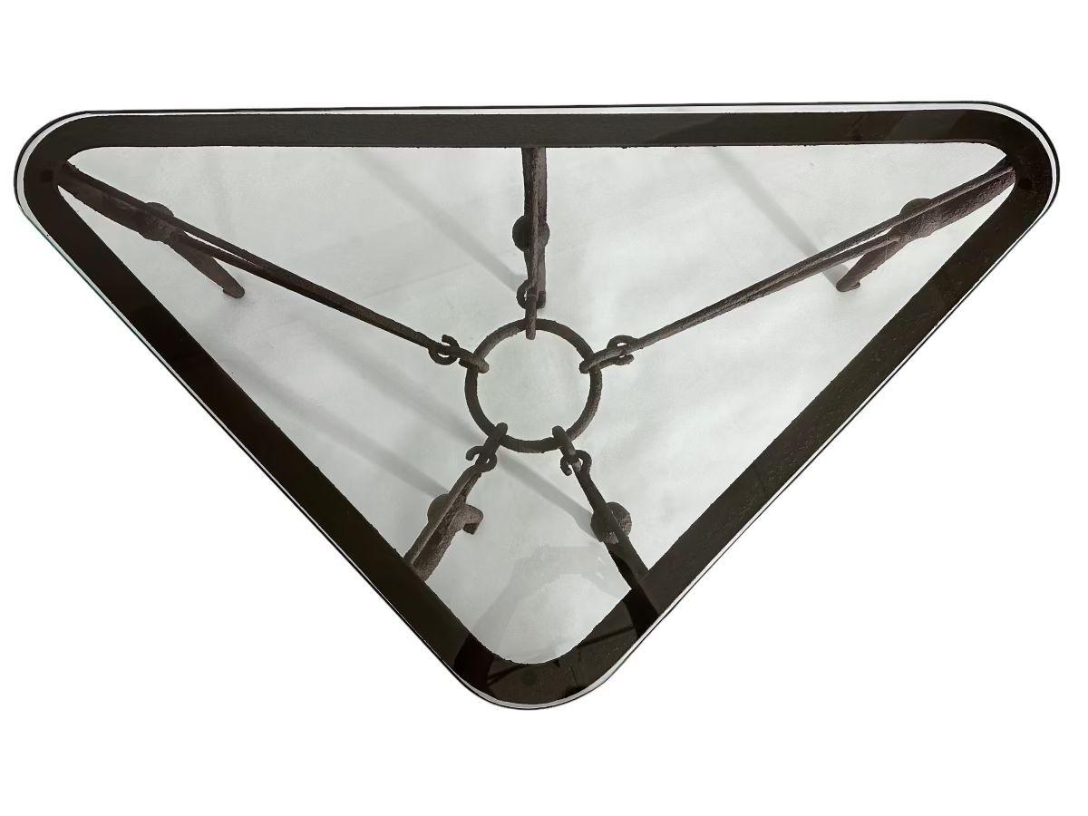 Iron coffee Table w/Brown Painted Plaster Finish Manner of Diego Giacometti, 1980. Glass is 3/4