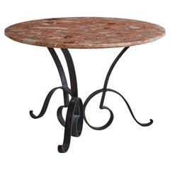 Iron Coffee Table with Brecciated Marble Top, France 1940s