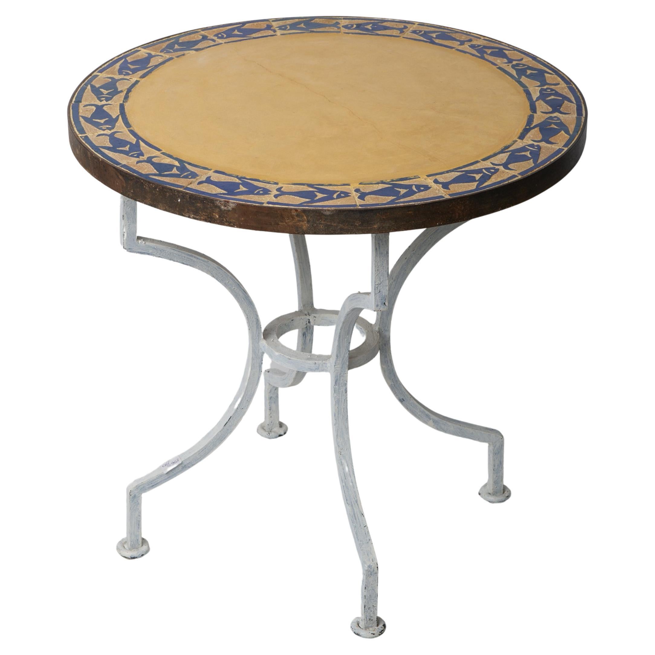 Iron Coffee Table with Ceramic Top For Sale