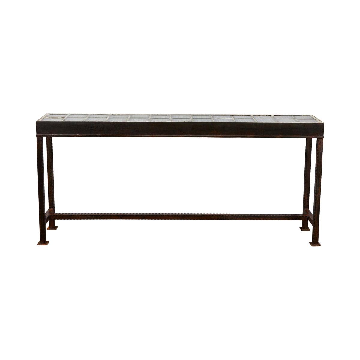 Iron Console with Vintage Glass Block Top