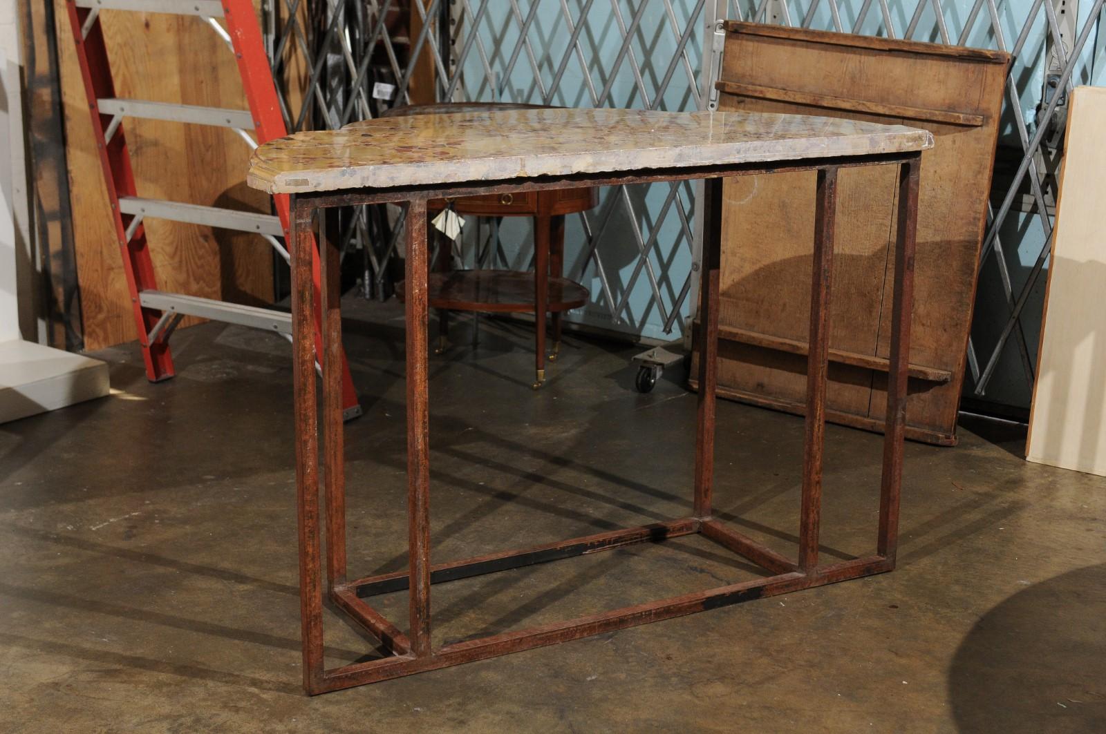 Iron Console Table with Breche d’Alep Marble Top, France For Sale 6