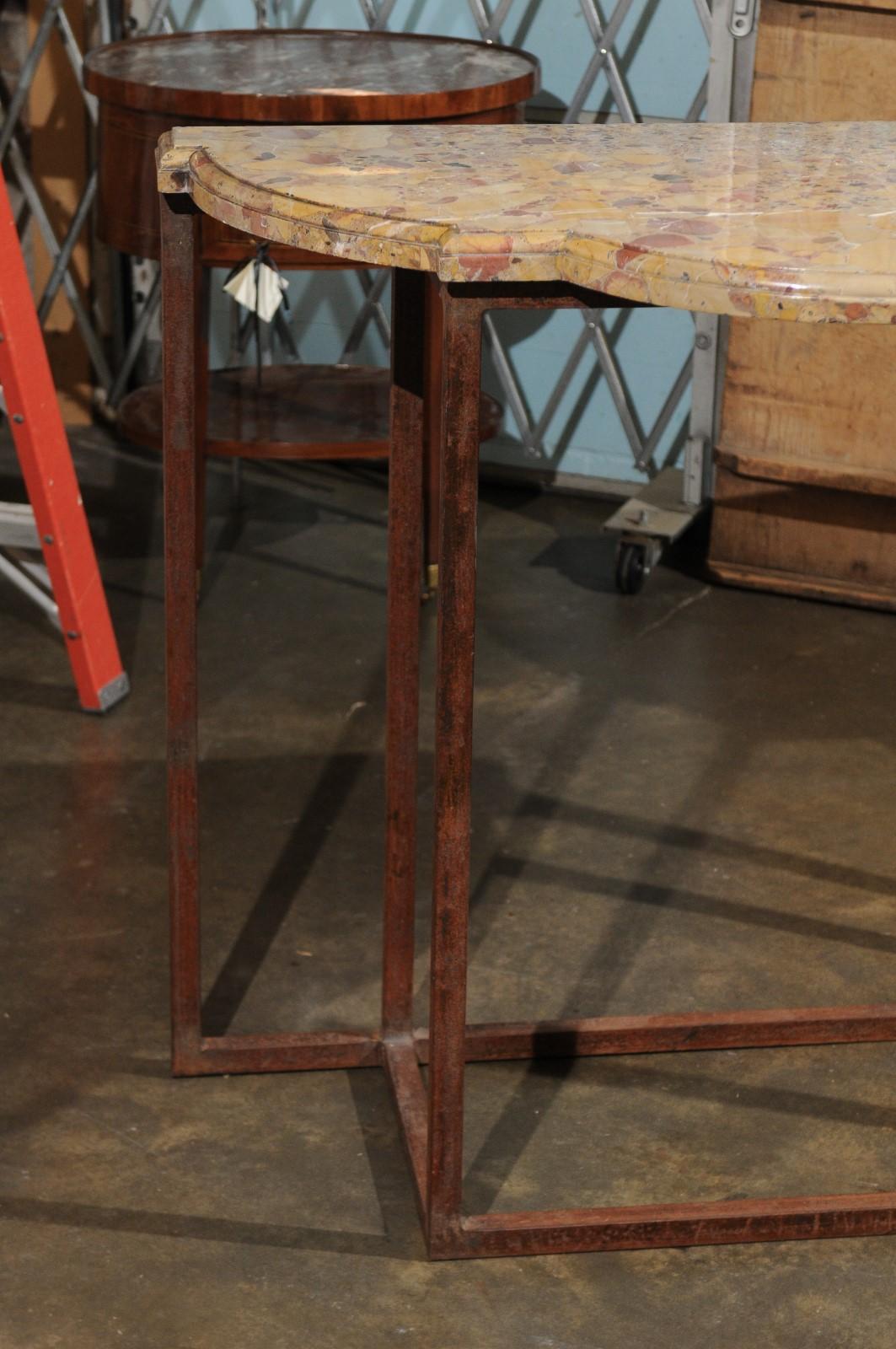 18th Century and Earlier Iron Console Table with Breche d’Alep Marble Top, France For Sale