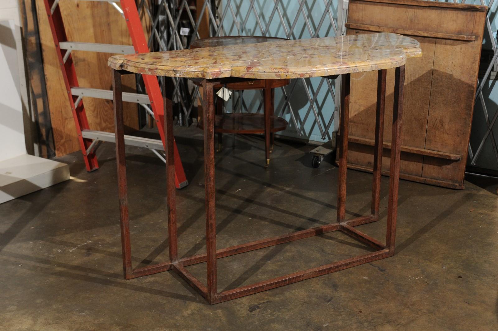 Iron Console Table with Breche d’Alep Marble Top, France For Sale 3