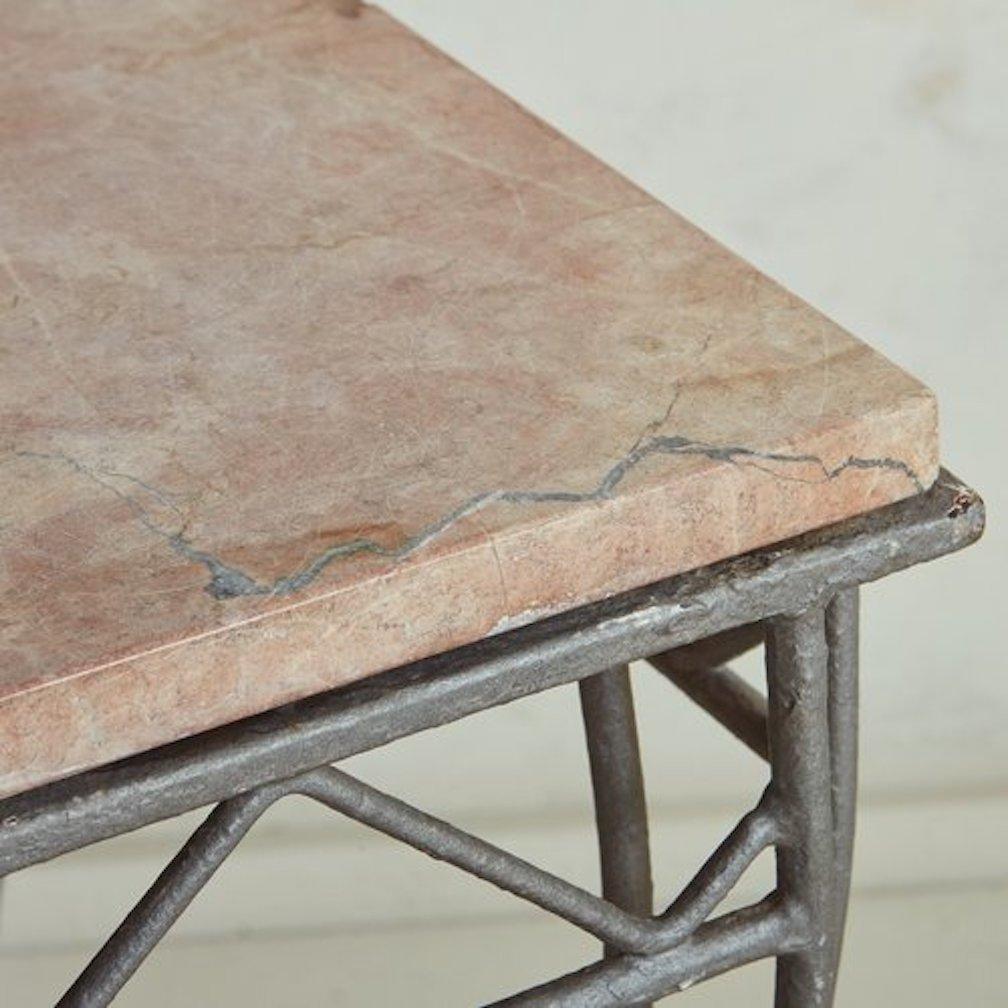 Iron Console Table With Pink Marble Top, France 1960s For Sale 1