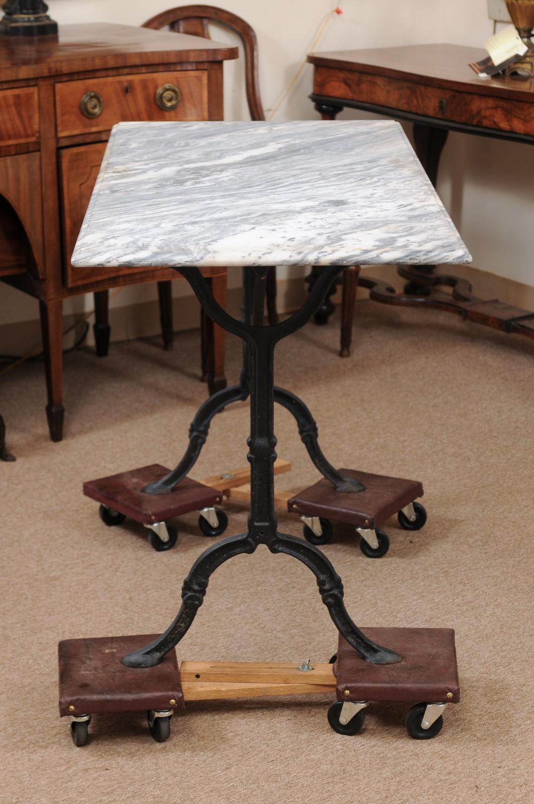 Iron Console Table with X-Stretcher, Hoof Feet, & Grey Marble Top, France 19th C 8