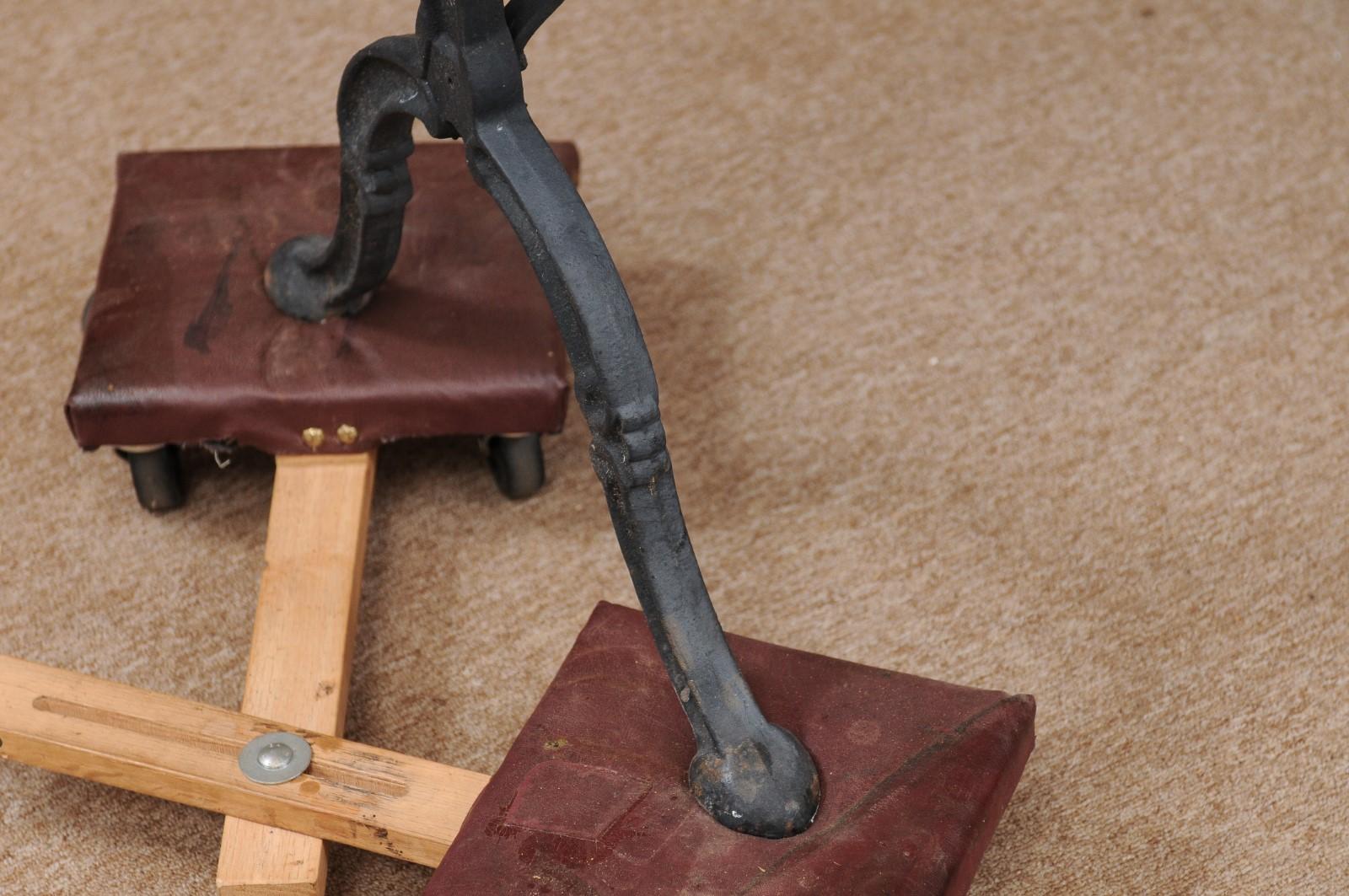 Iron Console Table with X-Stretcher, Hoof Feet, & Grey Marble Top, France 19th C In Good Condition In Atlanta, GA